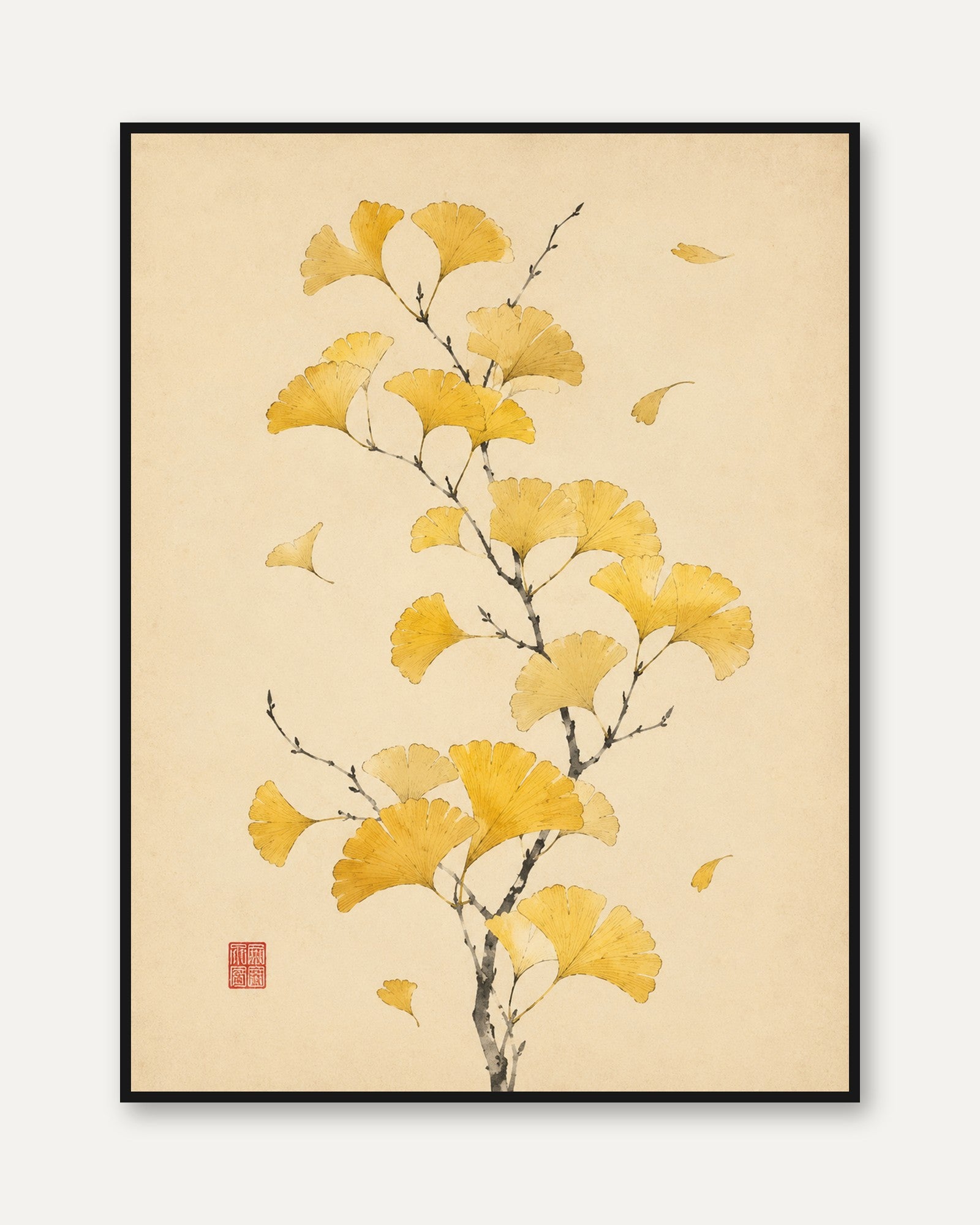 Ginkgo Leaf Wall Art – Botanical Print - framed