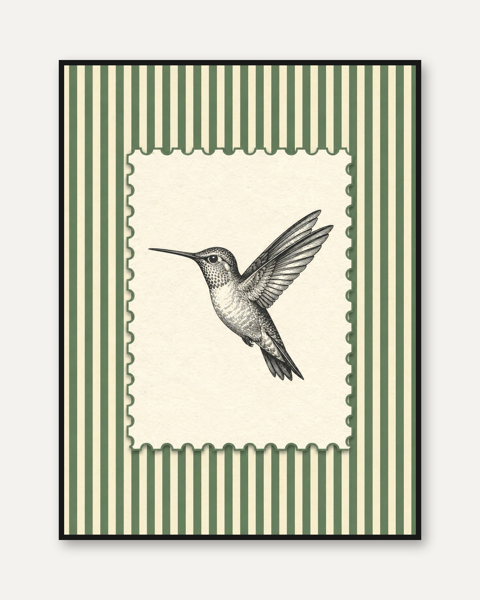 Hummingbird Wall Art – Vintage Bird Print - framed