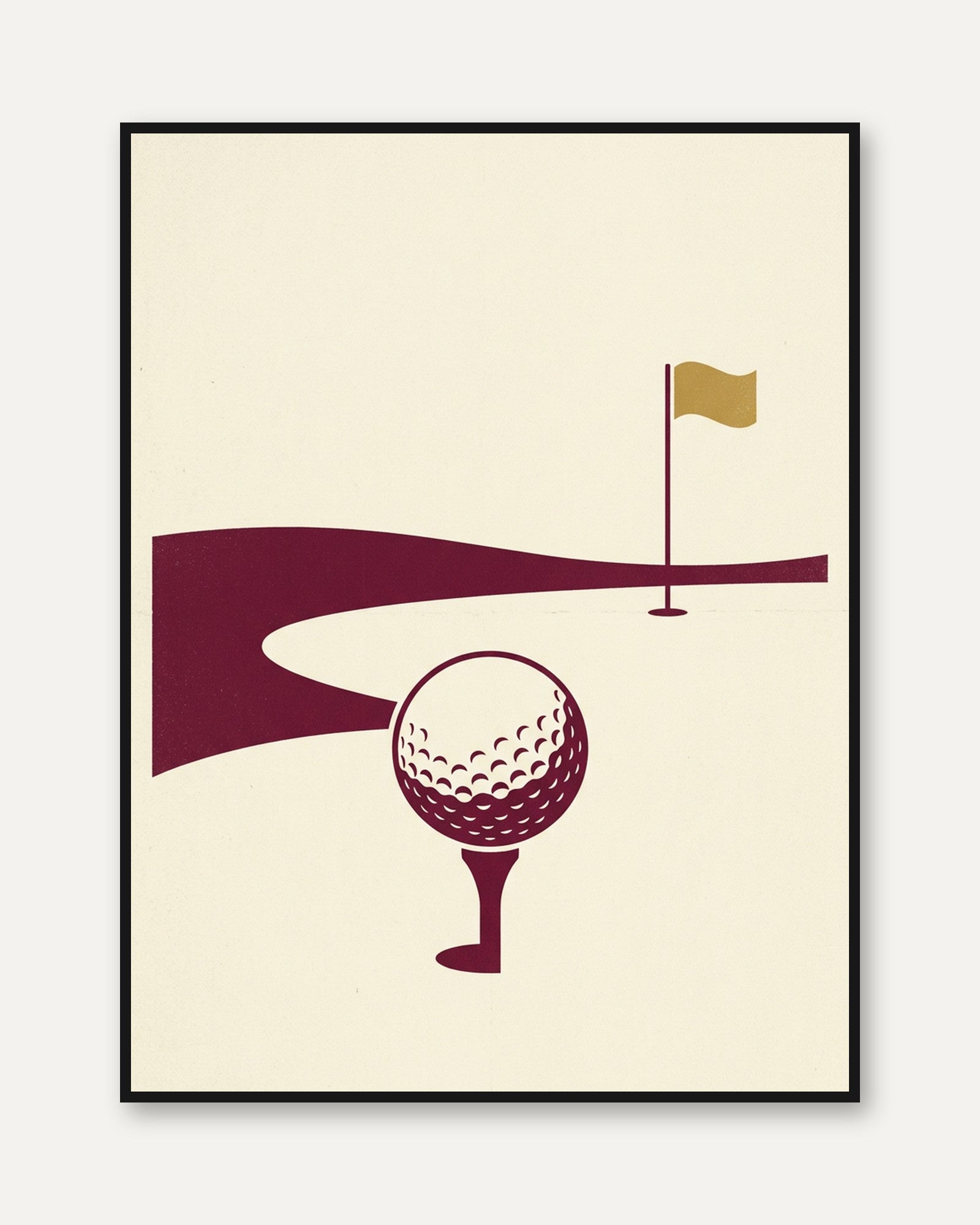 Golf Course Print: Minimalist Burgundy and Gold Sports Art - framed