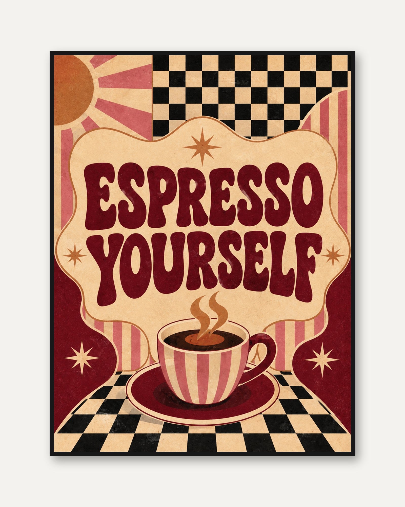 Espresso Coffee Print: Retro Cafe Art - framed