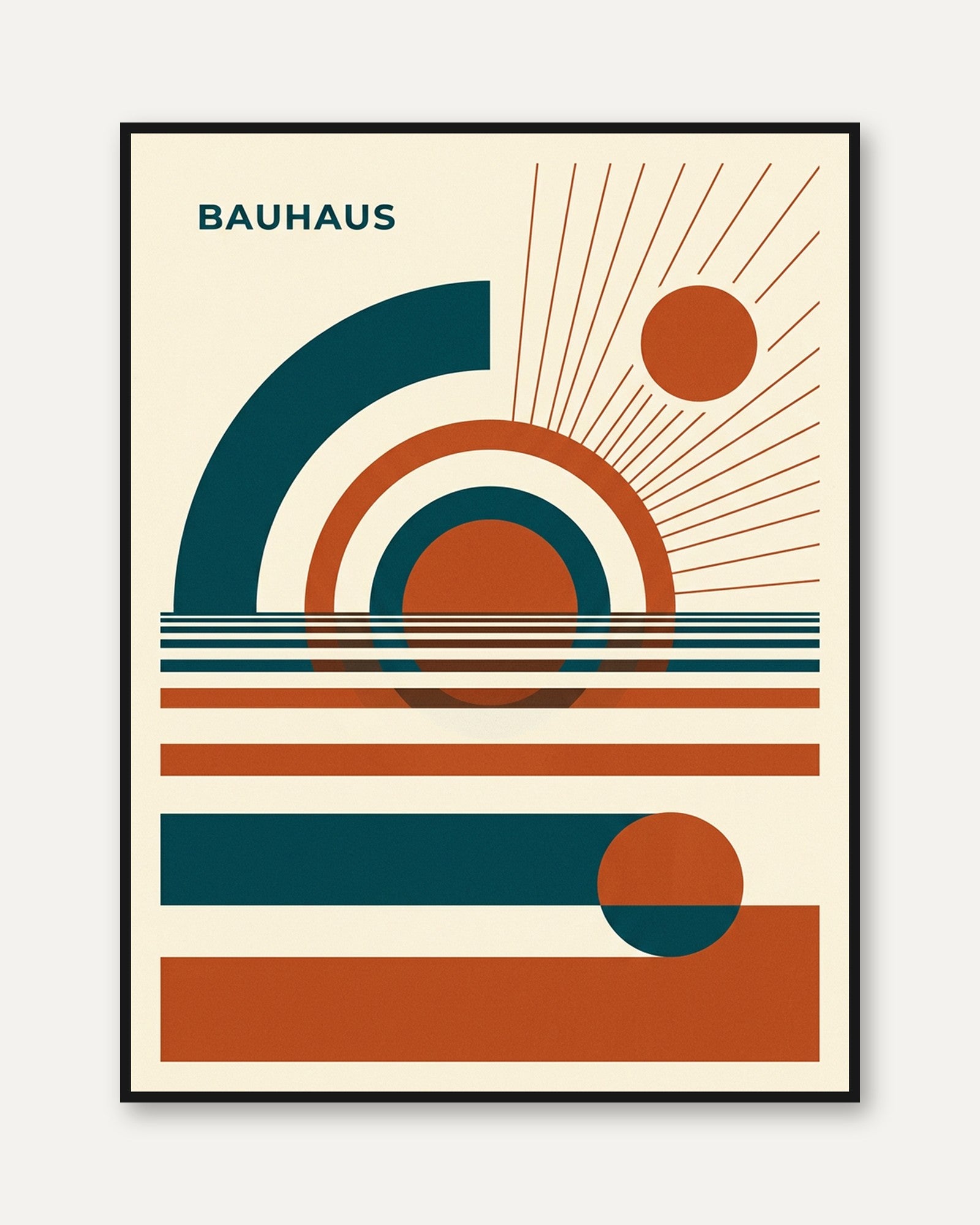 Bauhaus Geometric Art Print: Teal and Orange Modernist Design - framed