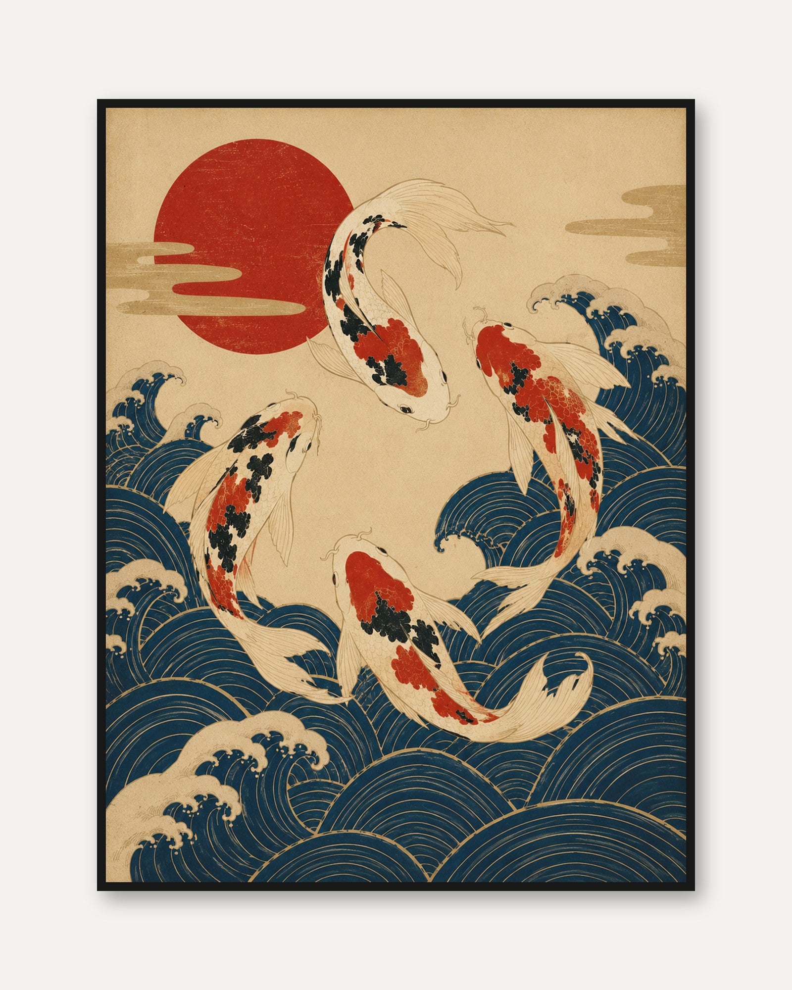 Vintage Japanese Koi Fish Print - framed