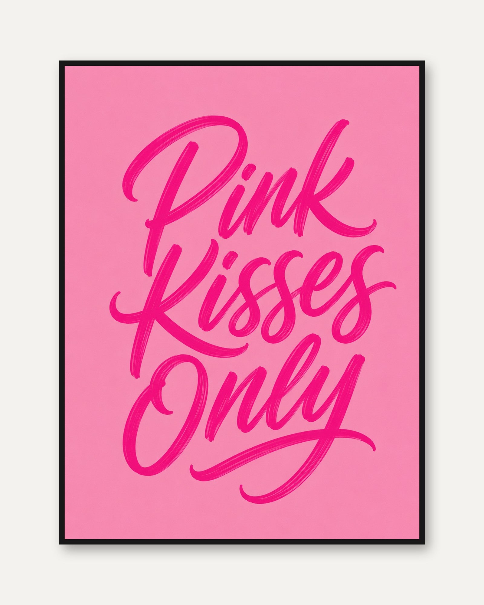 Pink Kisses Only Typography Print - framed