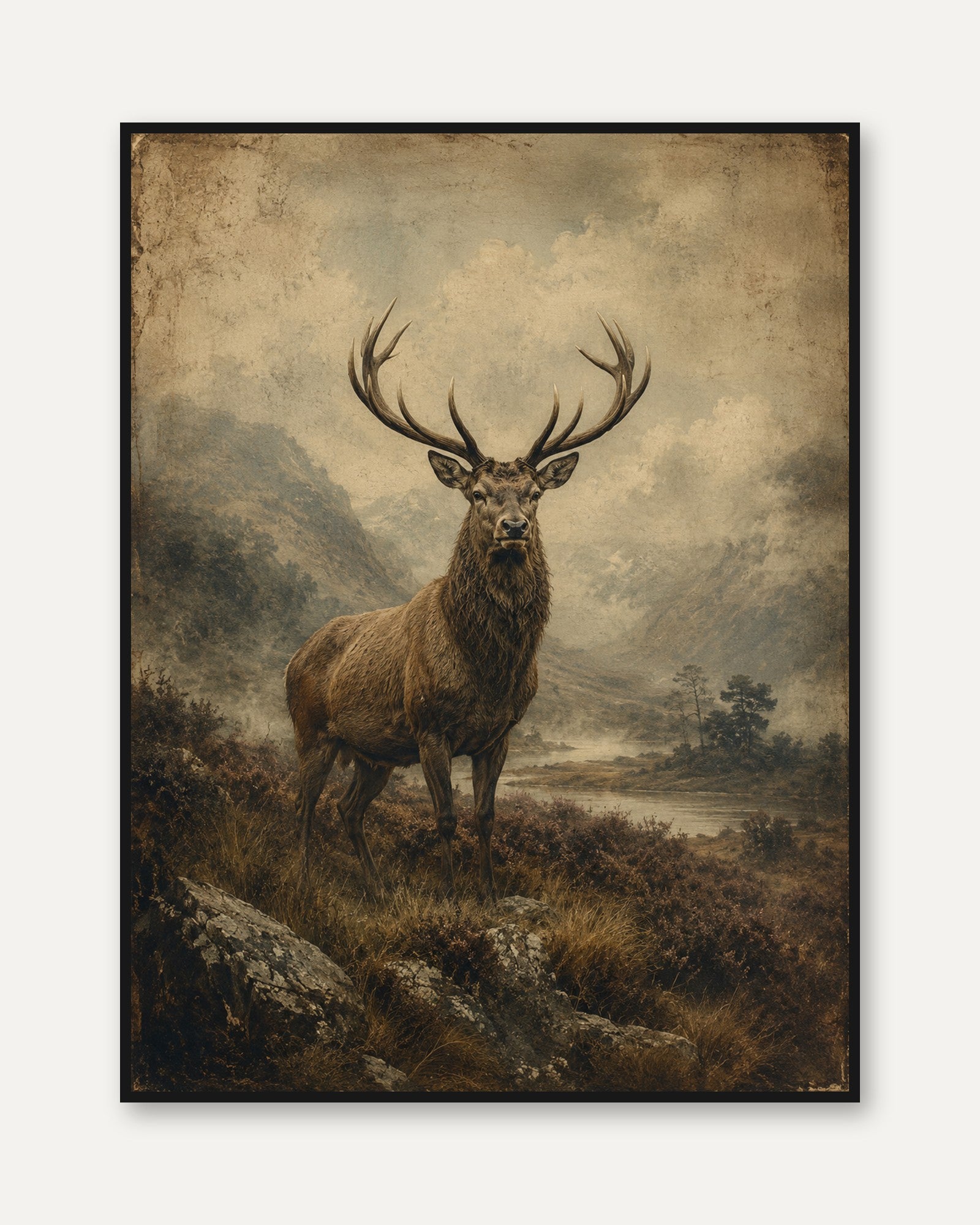 Vintage Deer Wall Art – Stag Print - framed