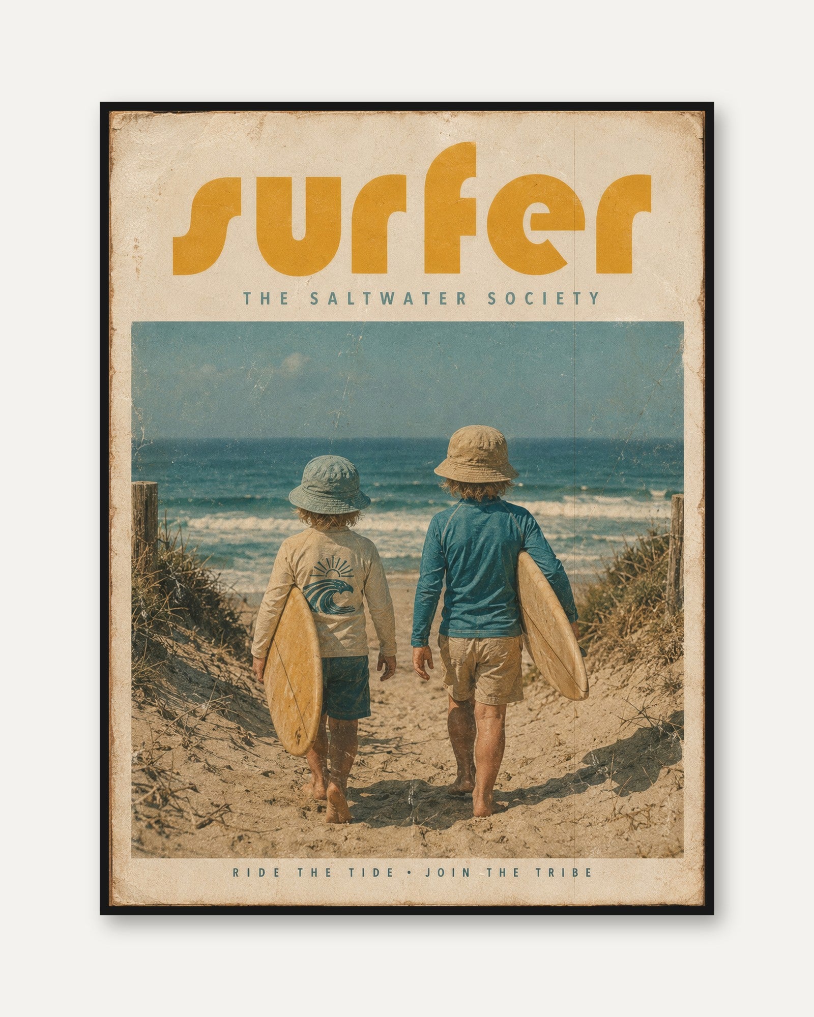 Vintage Surfer Poster Print — Retro Beach Photography - framed