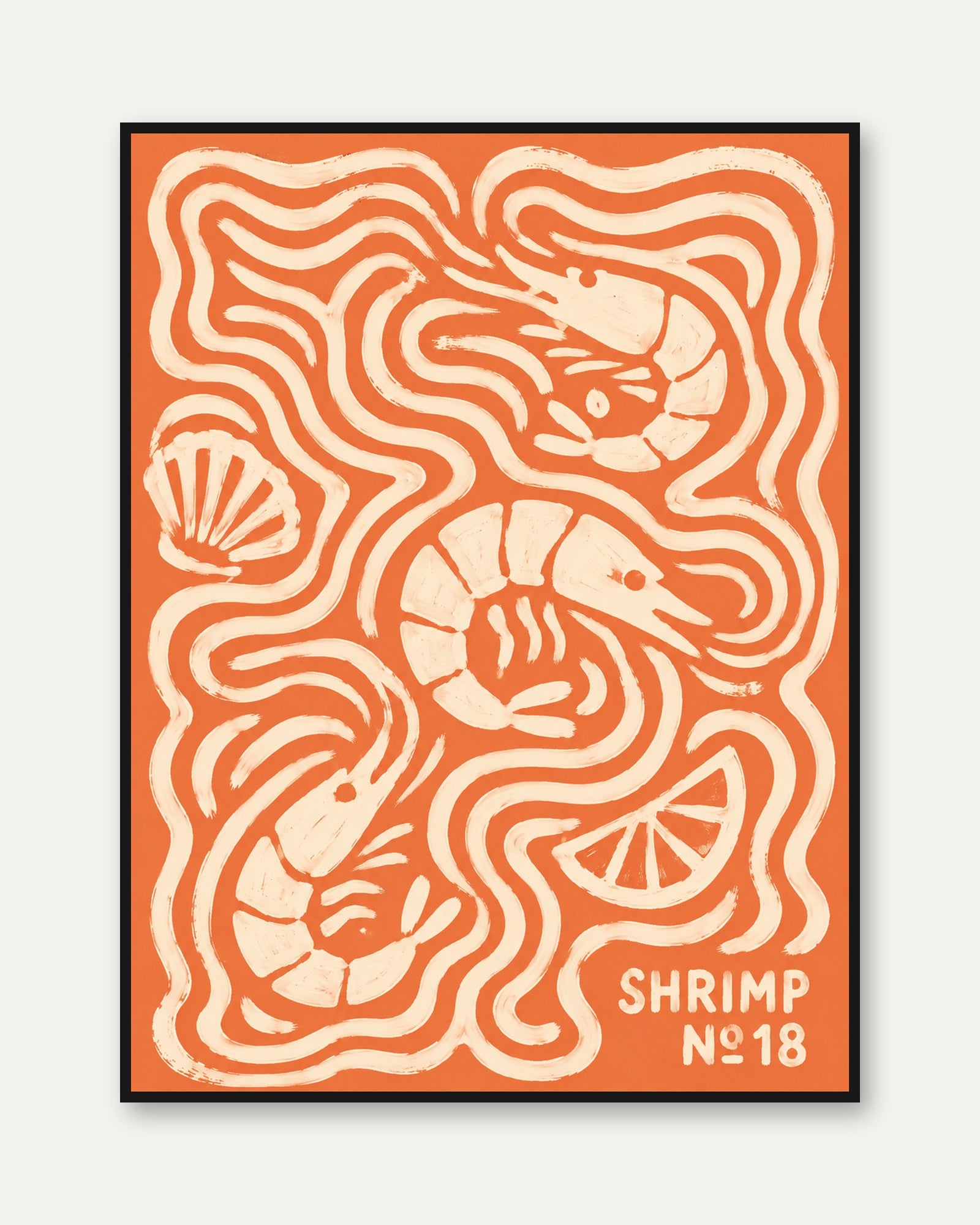 Shrimp Kitchen Wall Art – Coastal Food Print - framed
