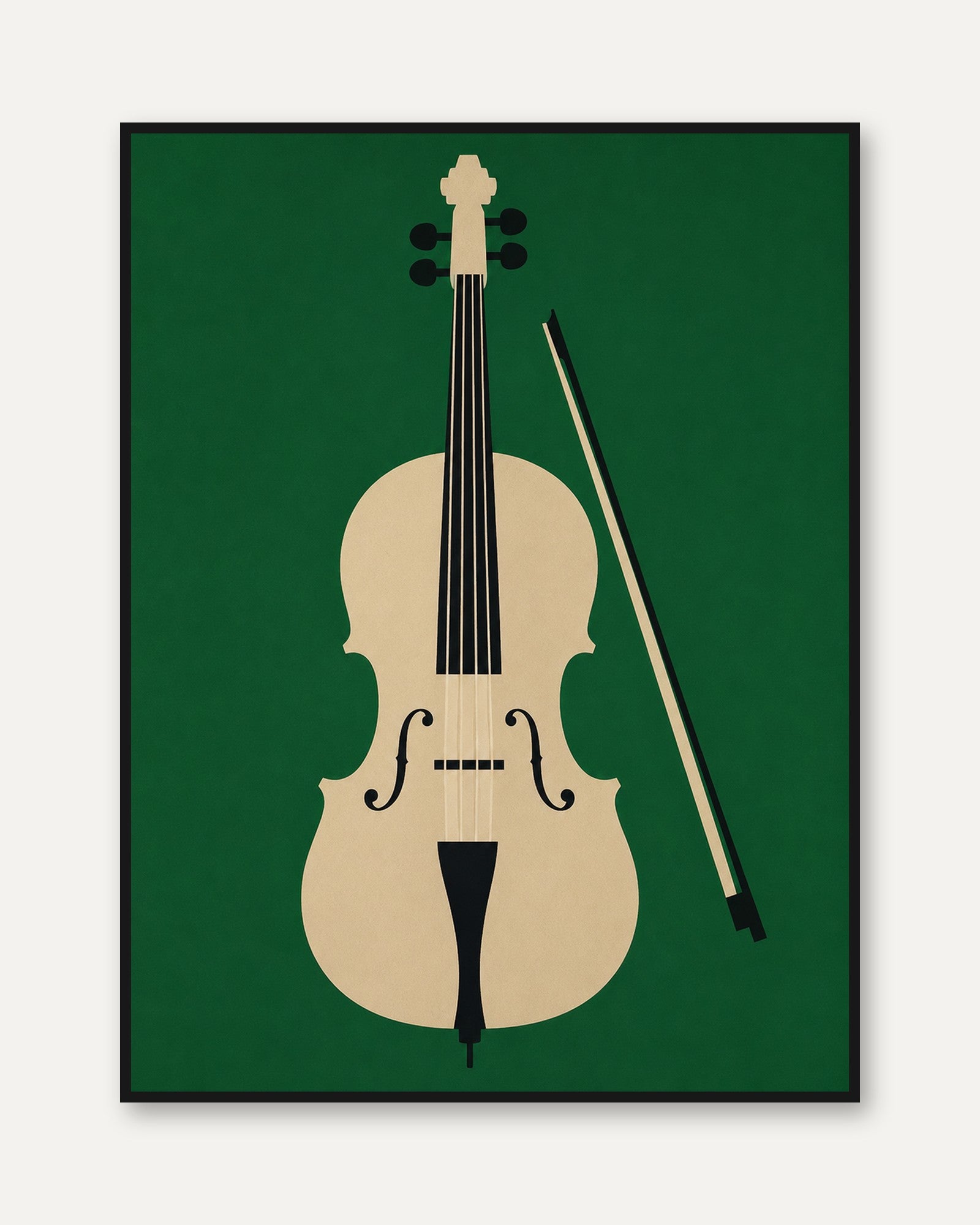Minimalist Cello Art Print: Green Background Music Poster - framed