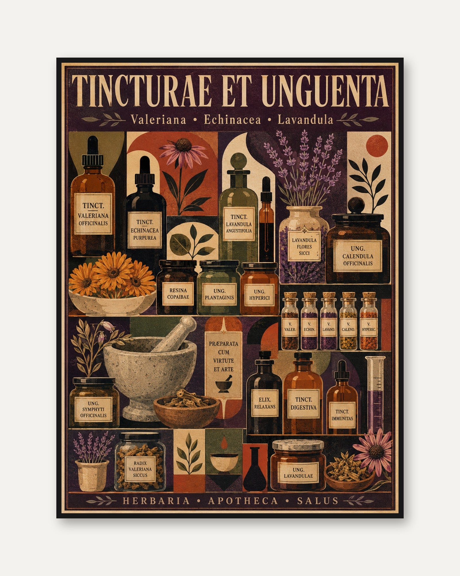 Vintage Herbal Apothecary Poster: Botanical Medicine Wall Art - framed