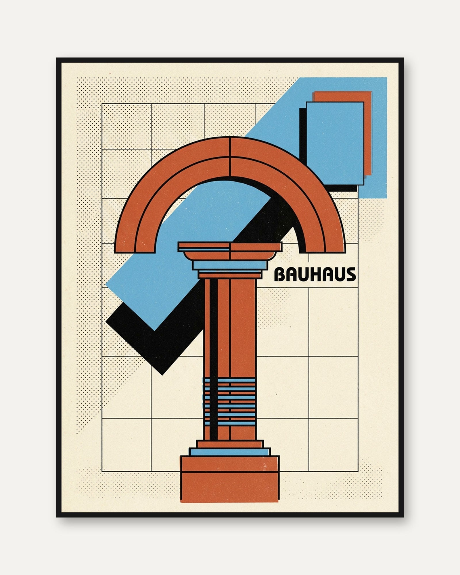 Bauhaus Geometric Column Print: Modernist Architecture Art - framed