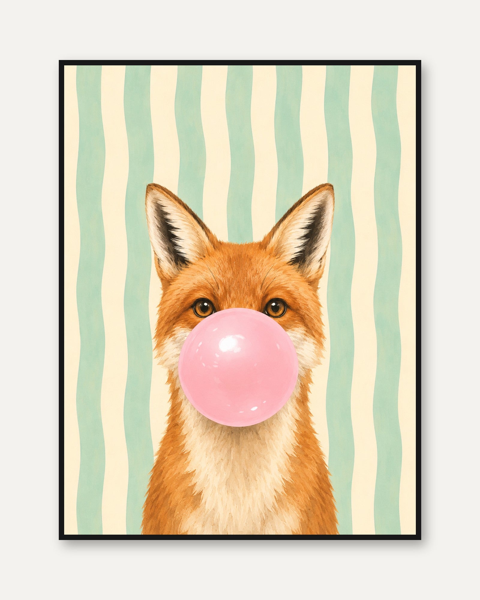 Fox Bubble Gum Print – Animal Nursery Wall Art - framed