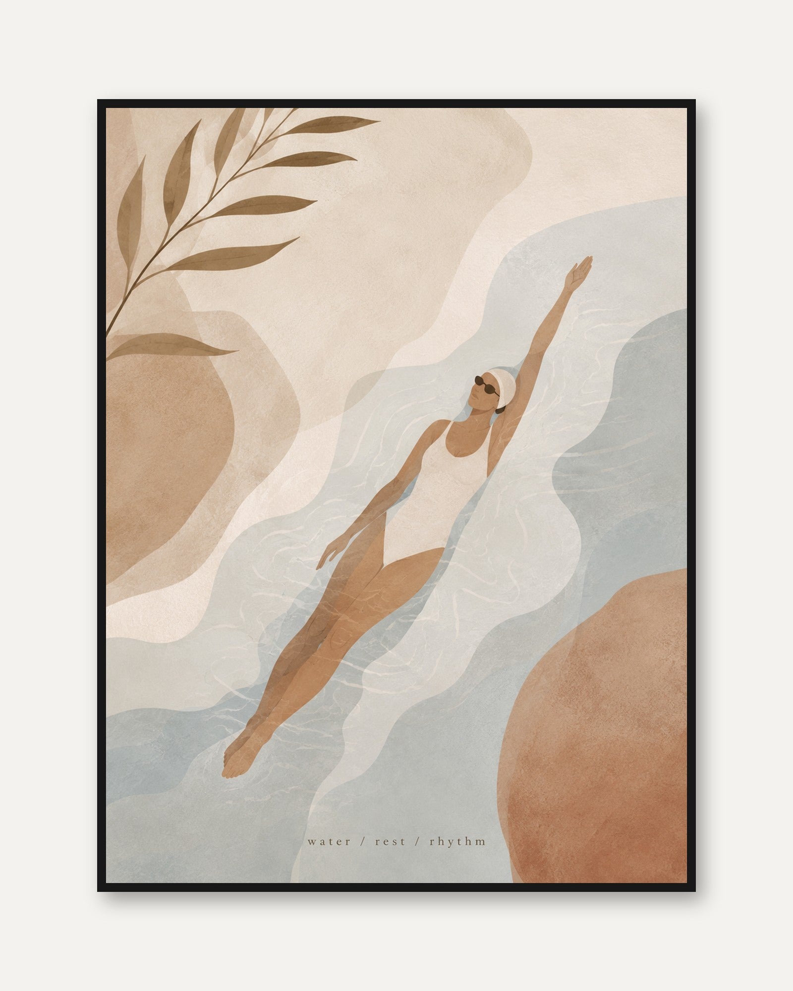 Swimmer Wall Art – Abstract Woman Print - framed