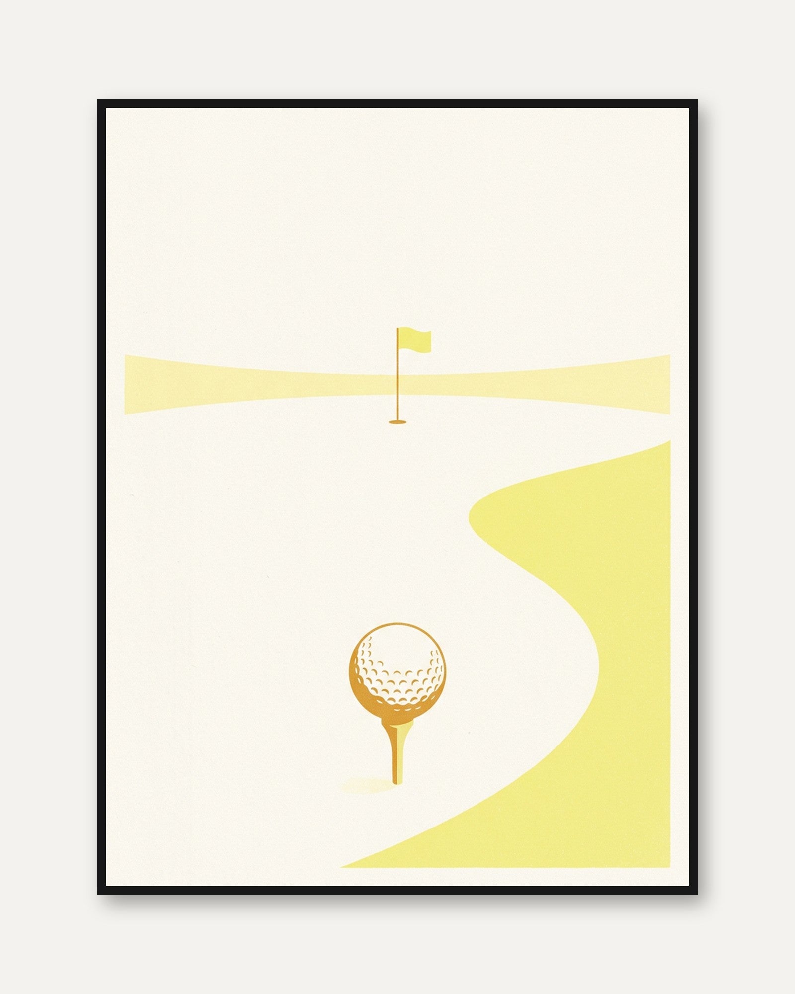 Minimalist Golf Course Print: Yellow and Gold Geometric Design - framed