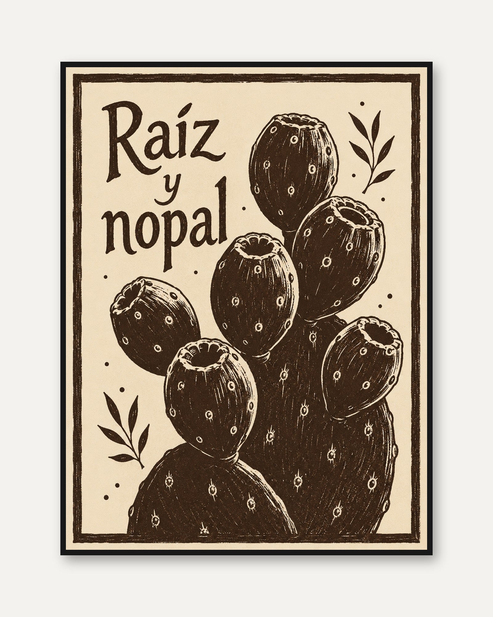 Vintage Cactus Botanical Print: Retro Spanish Nopal Art Poster - framed
