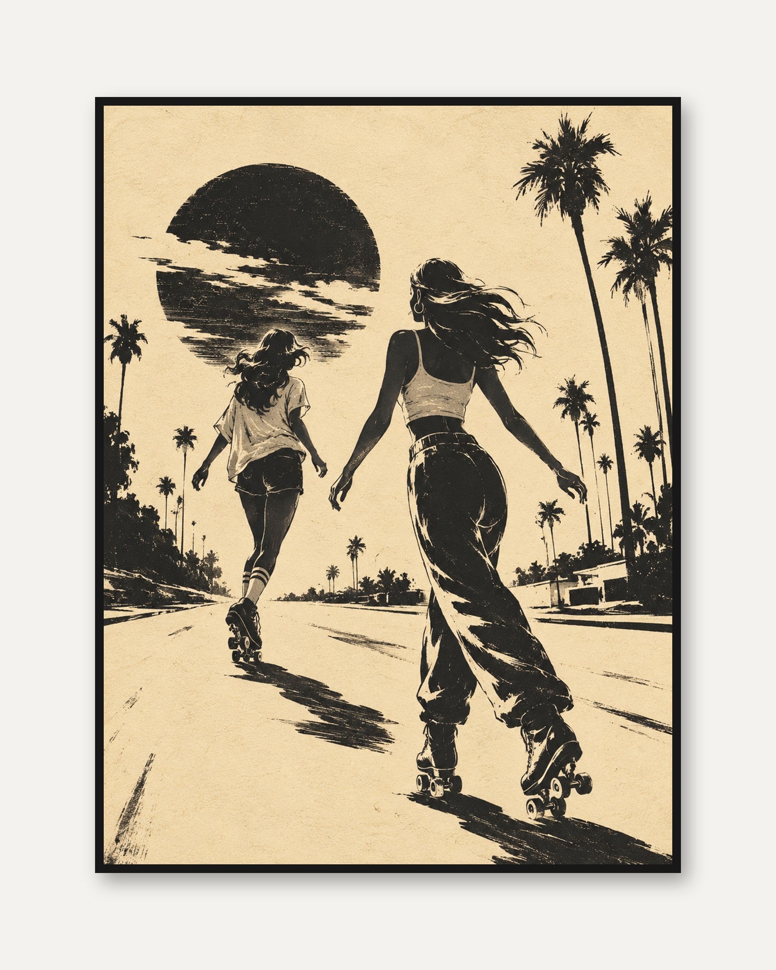 Roller Skating Wall Art – Mother Daughter Print - framed