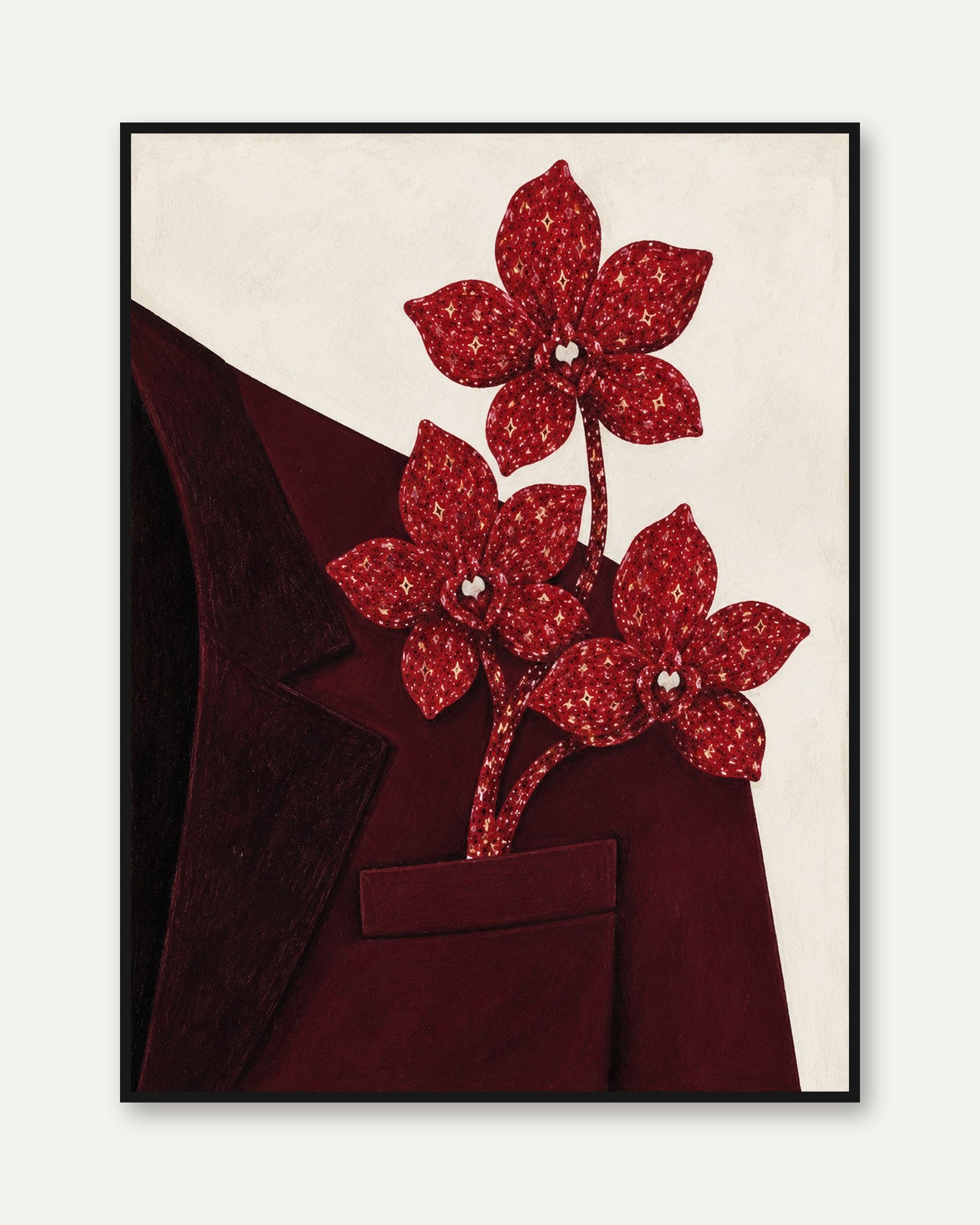 Red Floral Wall Art – Modern Botanical Print - framed