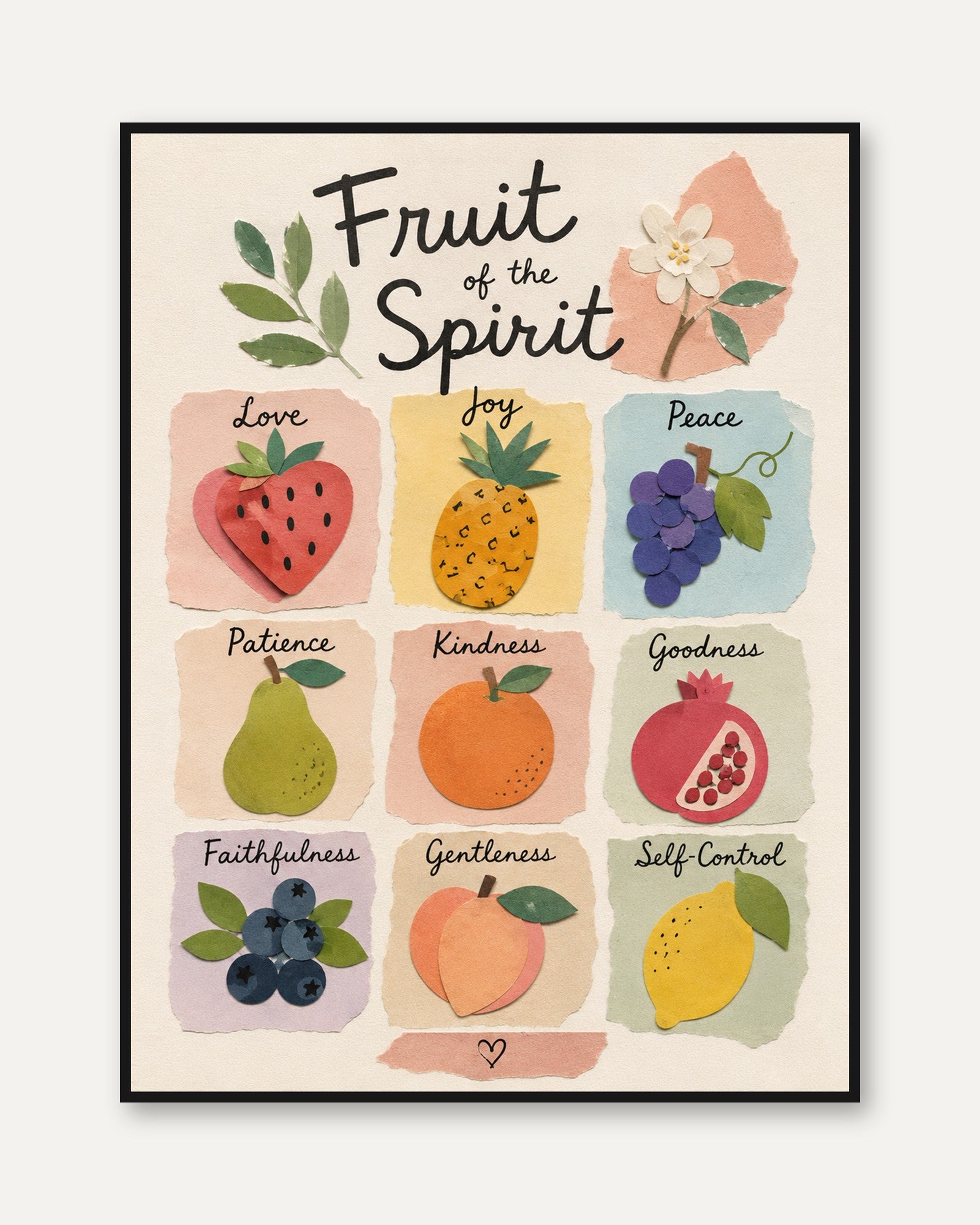 Fruit of the Spirit Print: Watercolor Bible Verse Wall Art - framed