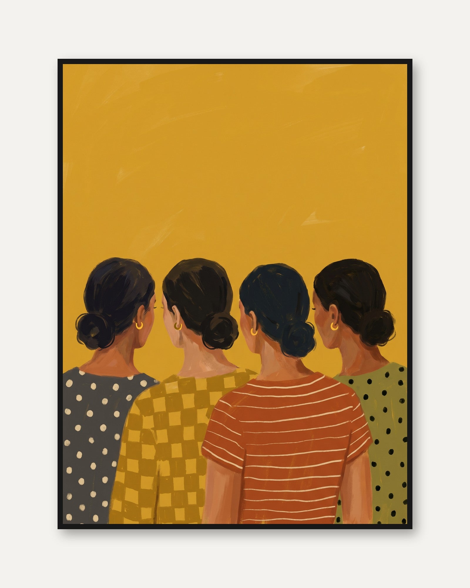 Figurative Women Portrait Print — Four Women in Patterned Tops - framed