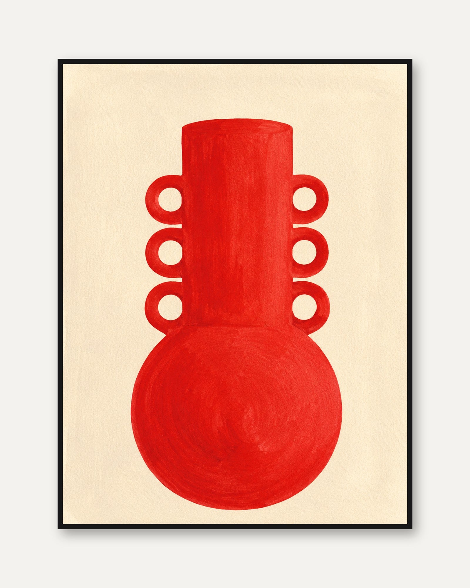 Red Geometric Vase Art Print: Minimalist Mid-Century Design - framed