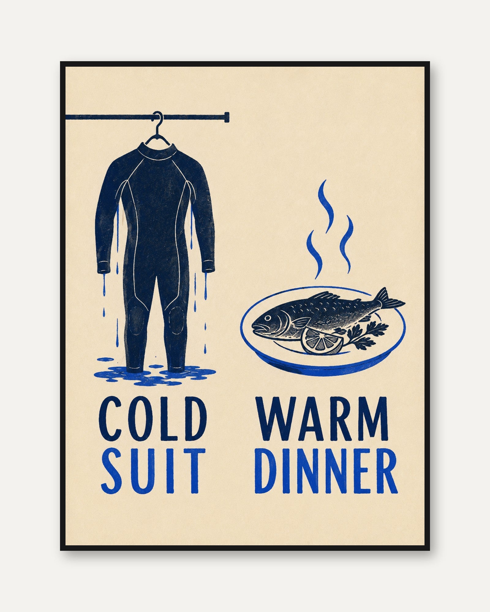 Kitchen Wall Art – Wetsuit and Fish Print - framed