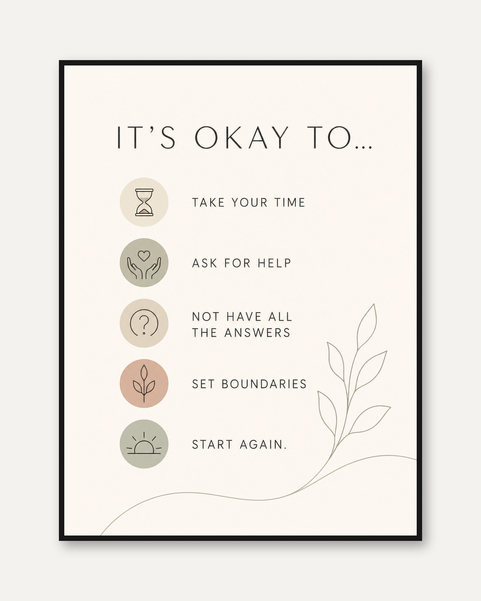 Mental Health Affirmation Print: Calming Self-Care Reminders - framed