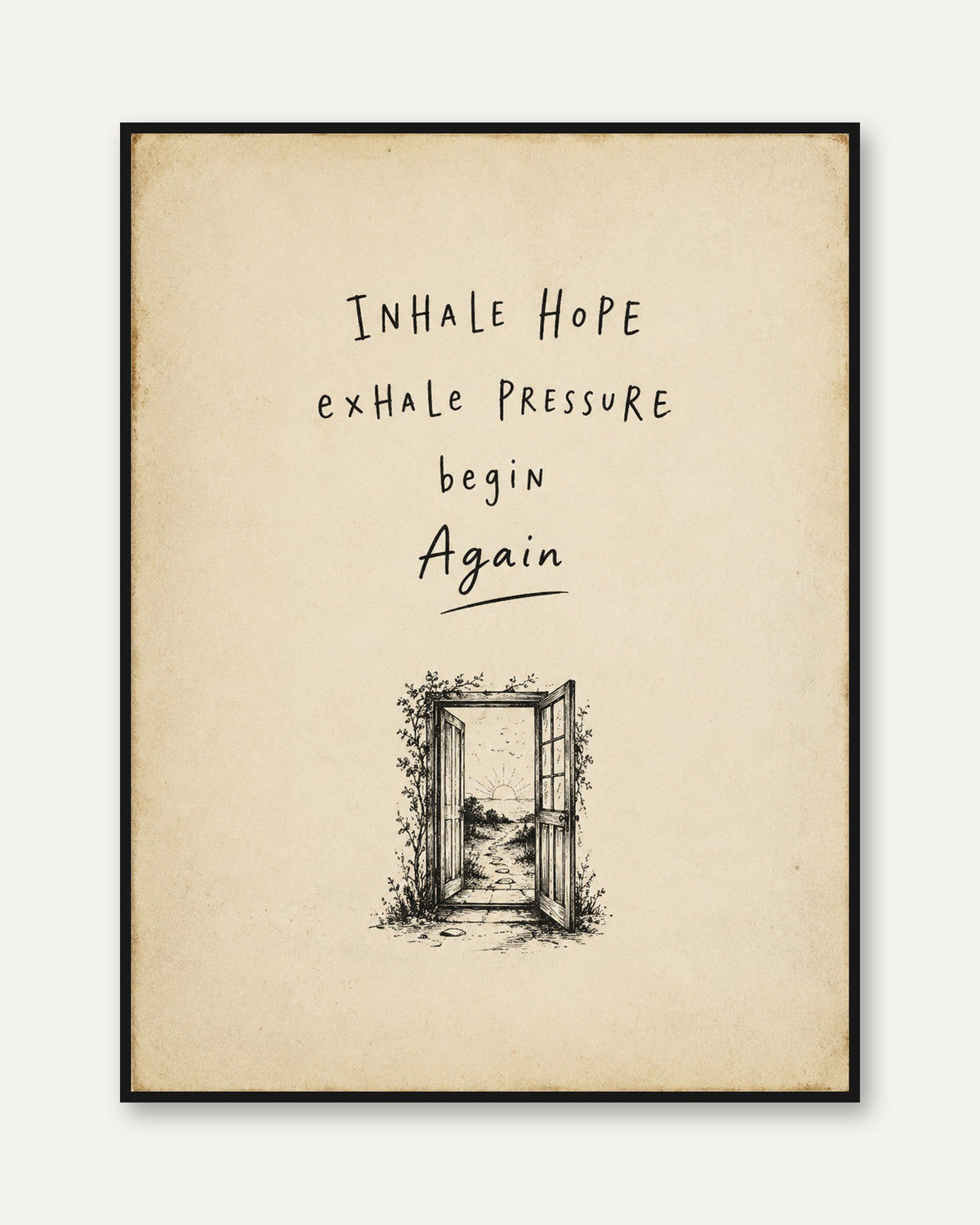Inhale Hope Motivational Print: Vintage Door Illustration Art - framed