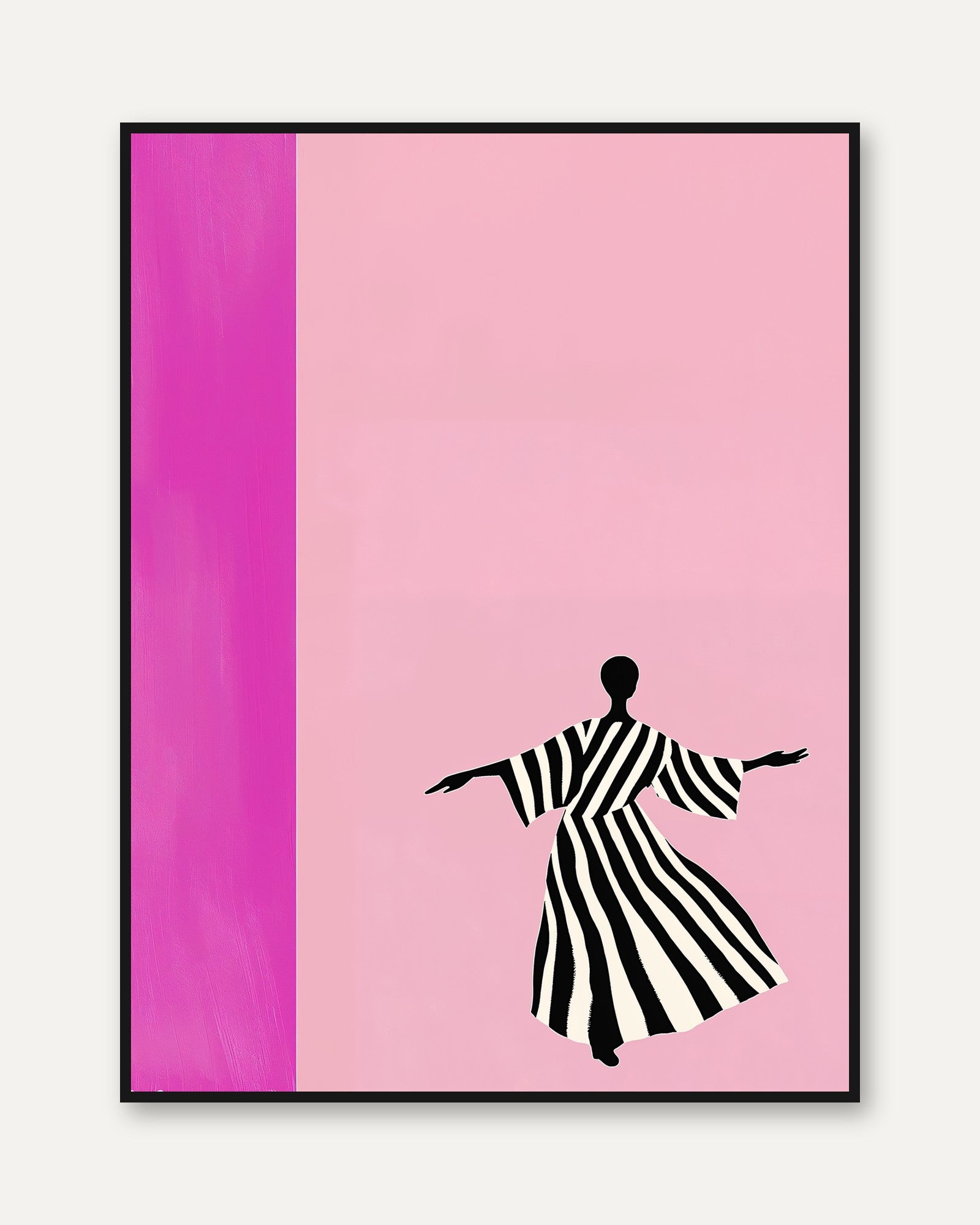 Dancing Figure Wall Art: Zebra Stripes on Pink Background - framed