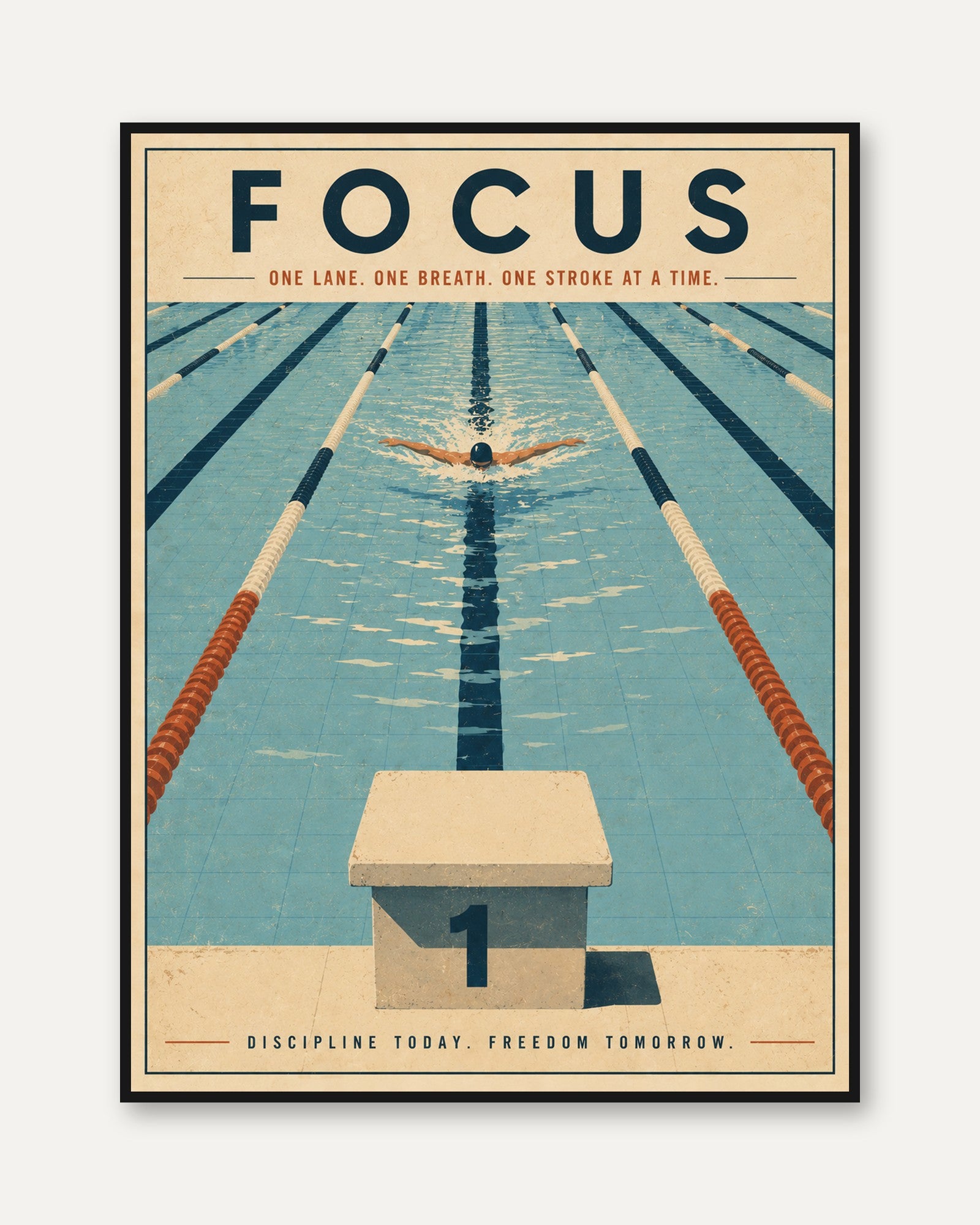 Swimming Motivational Poster – Focus Wall Art - framed