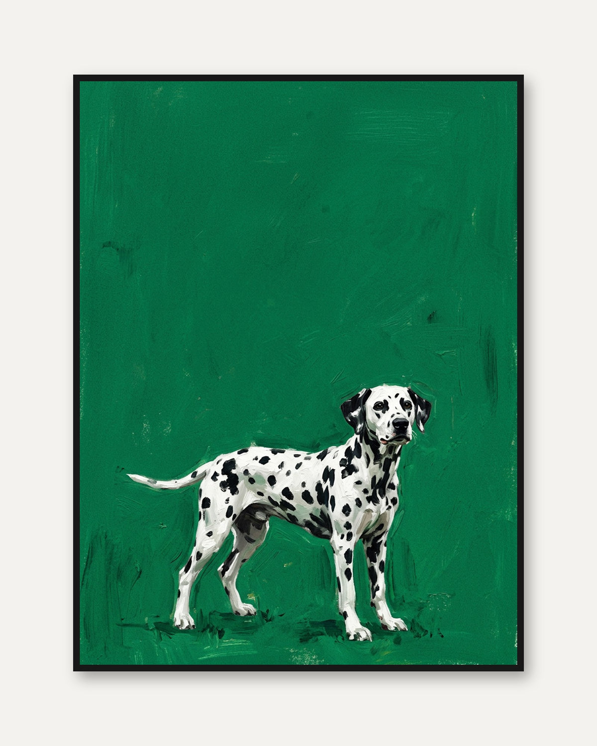 Dalmatian Dog Portrait Print — Bold Green Background - framed