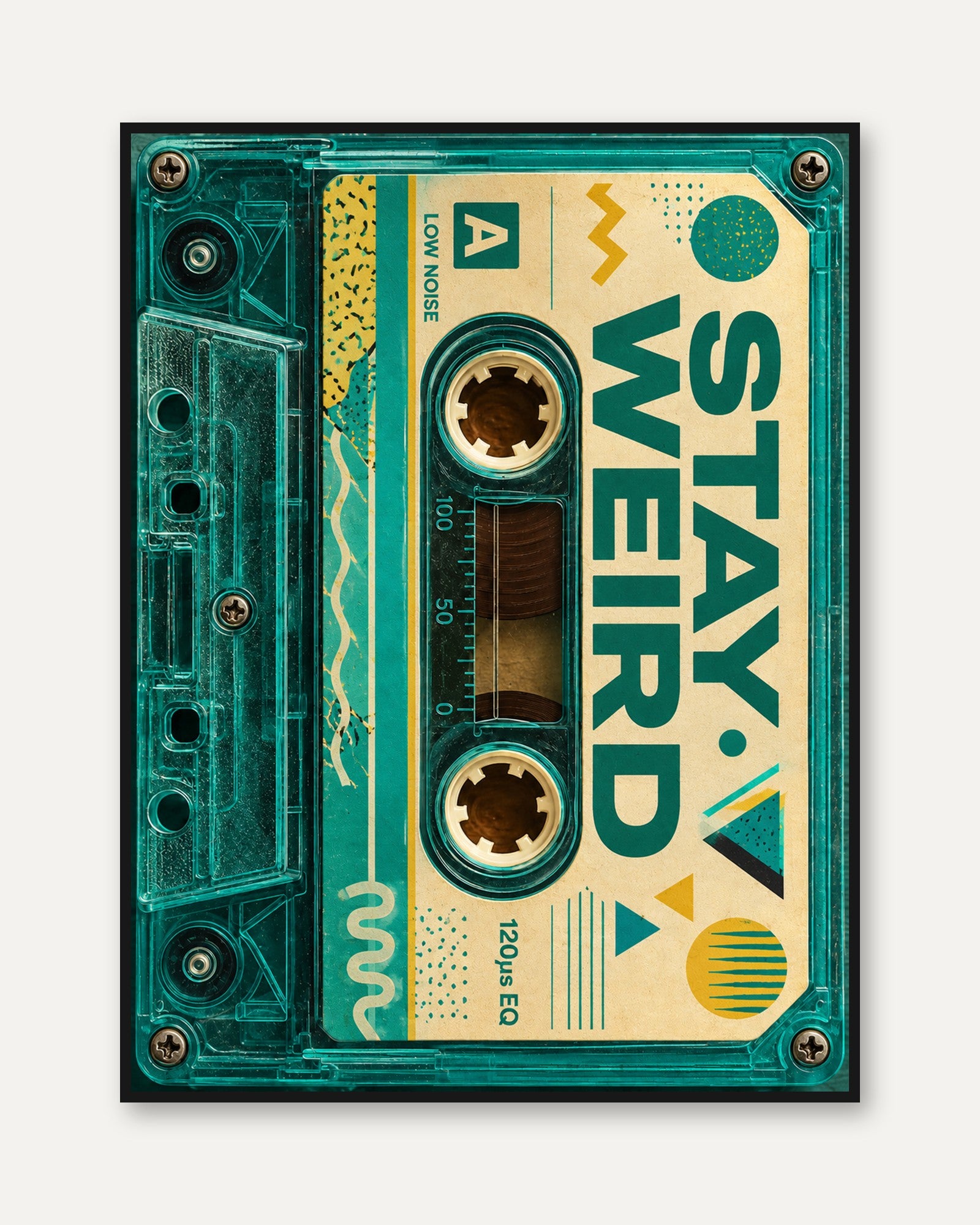 Cassette Tape Wall Art: Teal Retro Design - framed
