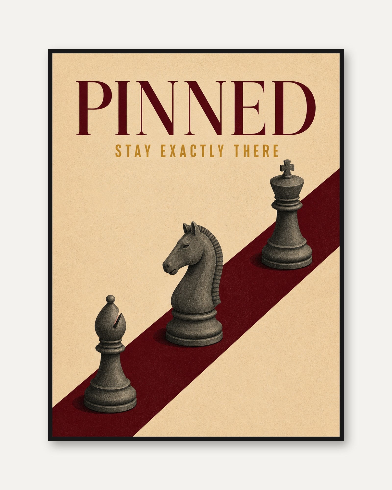 Chess Wall Art – Pinned King Knight Bishop Print - framed