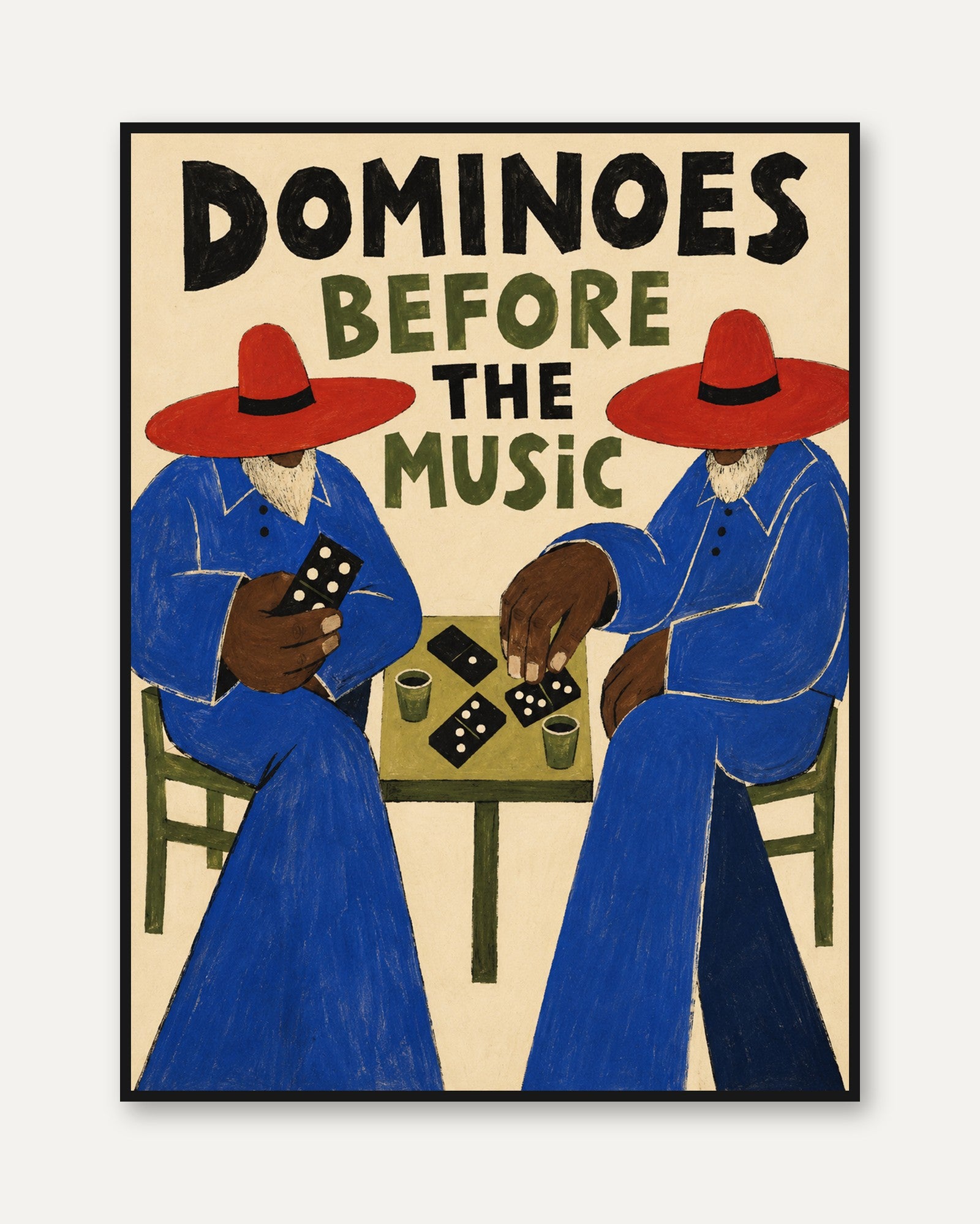 Dominoes Before The Music: Vintage Folk Art Print - framed