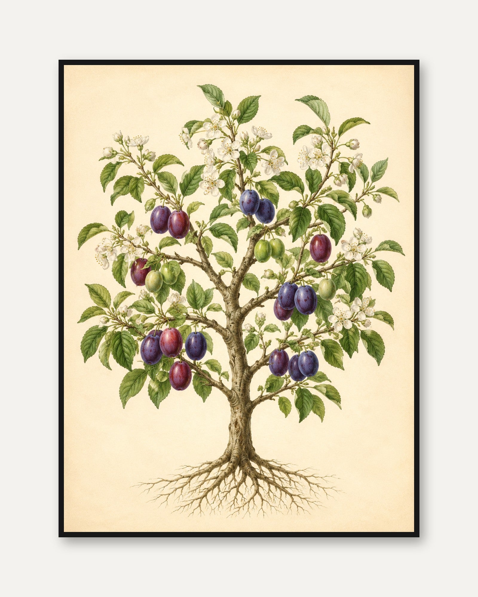 Plum Tree Botanical Print: Vintage Fruit Illustration Wall Art - framed