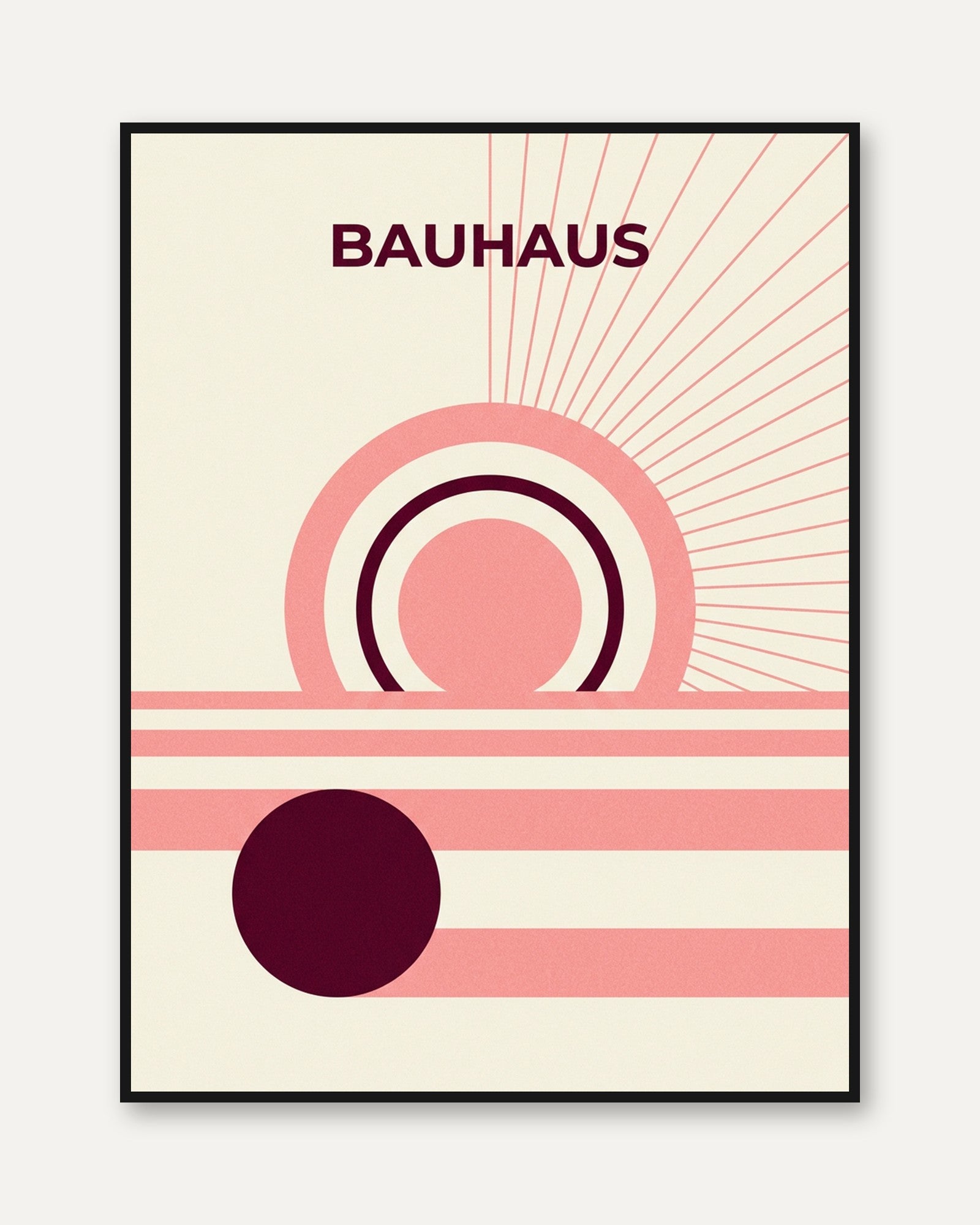 Bauhaus Geometric Print: Retro Circles & Lines in Pink and Burgundy - framed