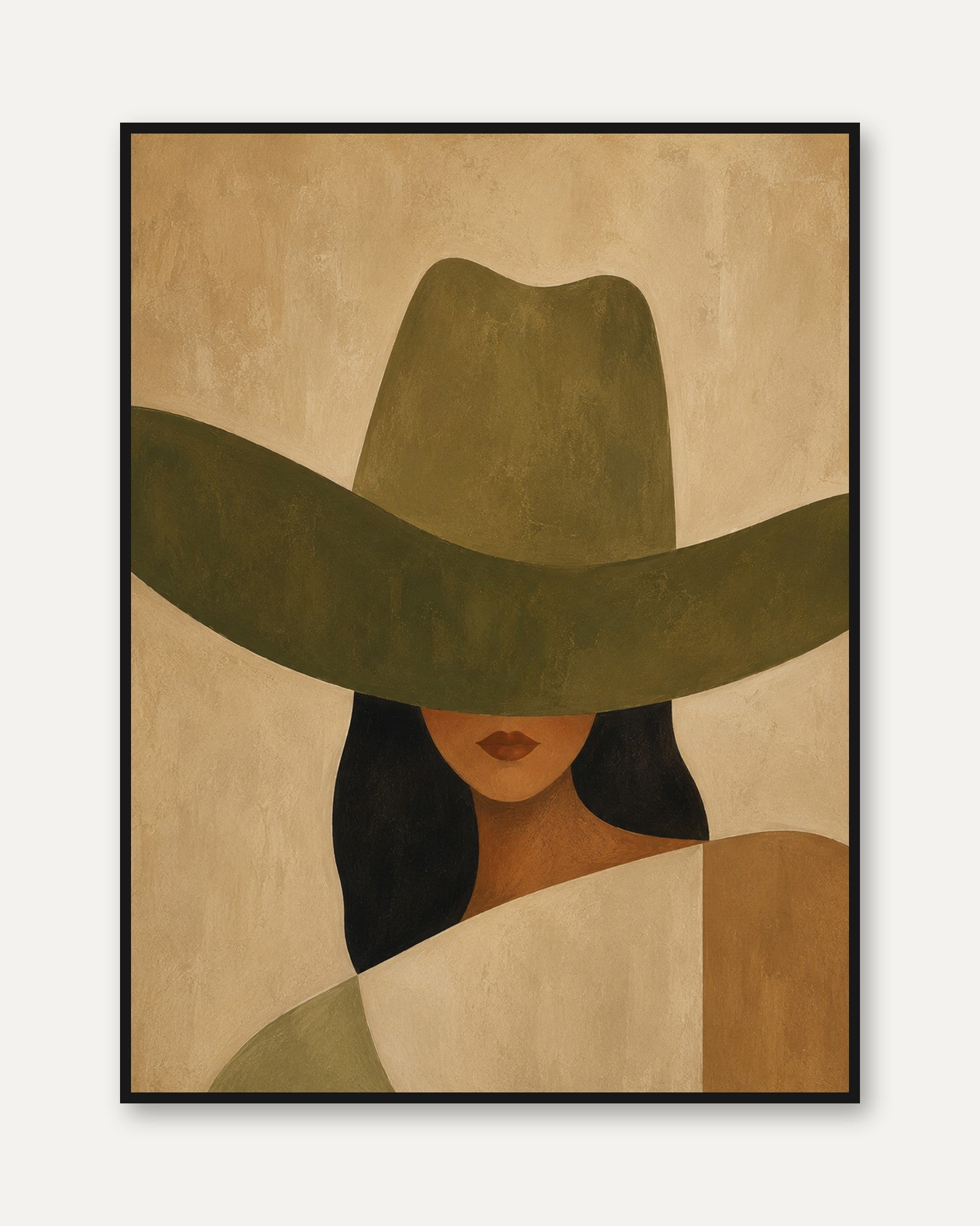 Woman in Hat Wall Art – Minimalist Portrait Print - framed