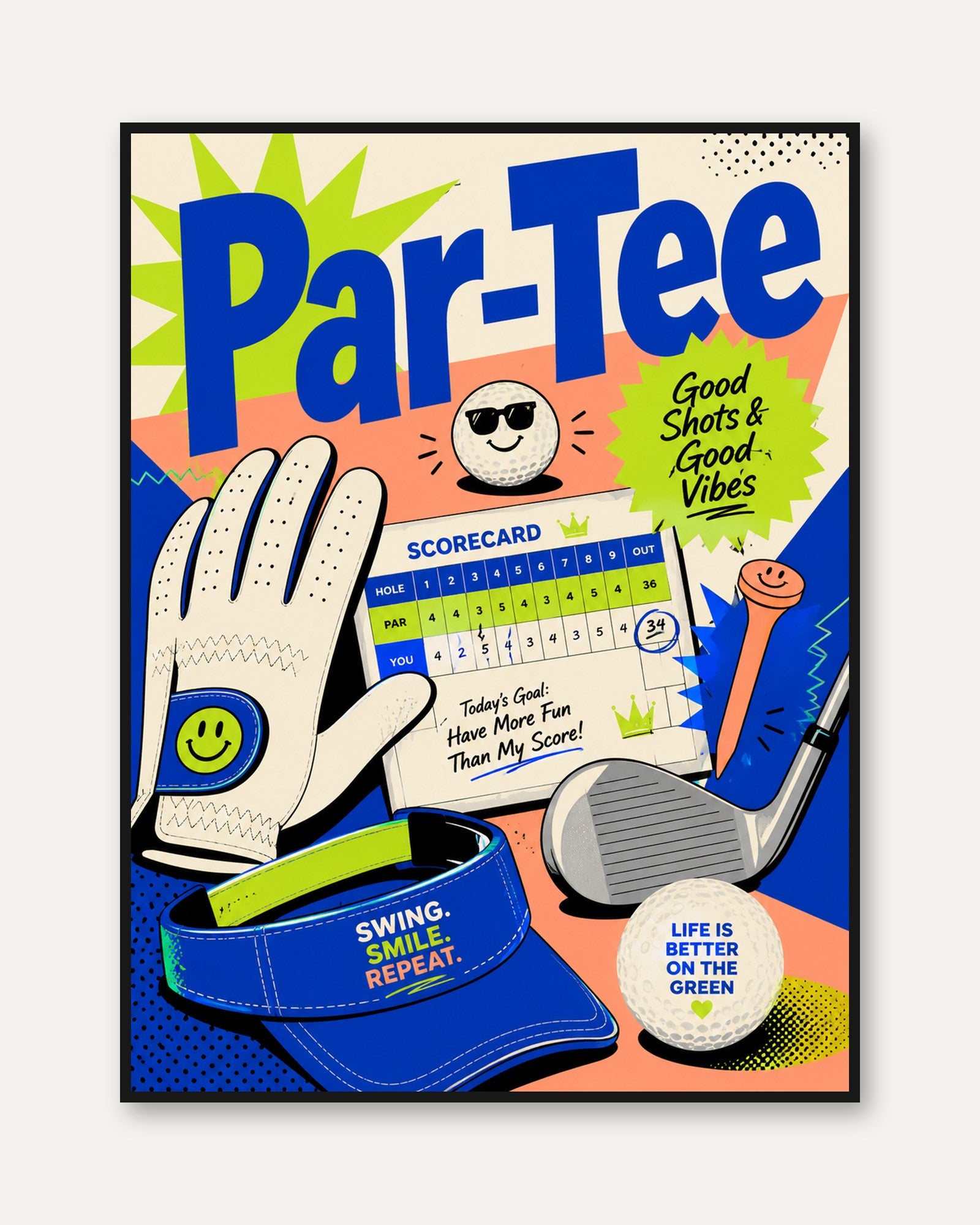 Golf Wall Art Print: Vintage 90s Style - framed