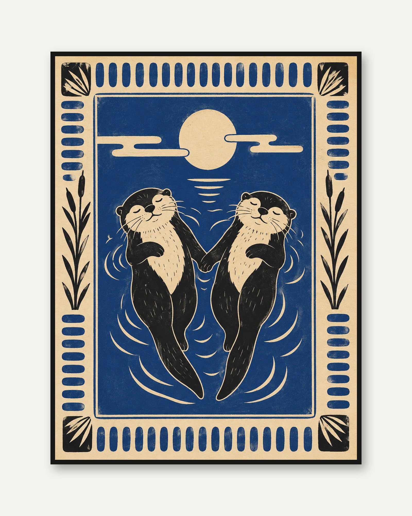 Otter Wall Art – Folk Art Animal Print - framed