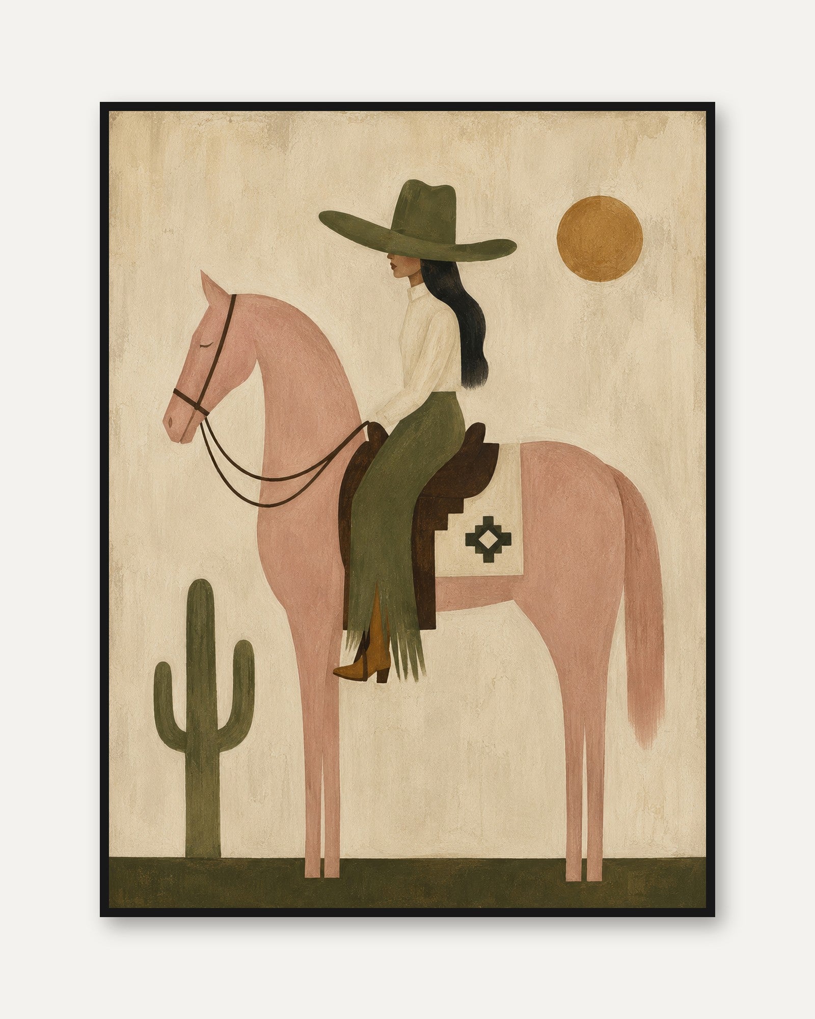Western Wall Art – Cowgirl Horse Print - framed