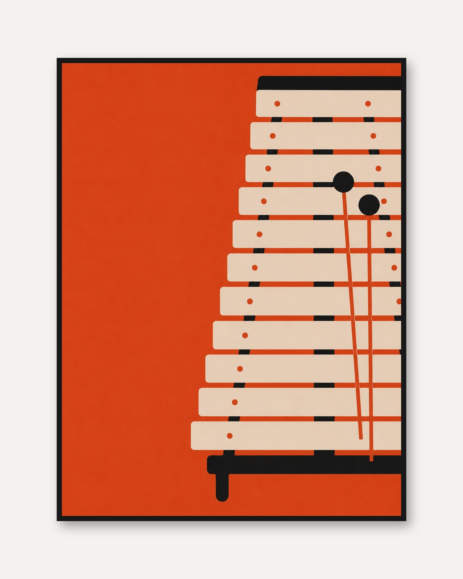 Xylophone Art Print: Mid Century Modern Orange Geometric Design - framed