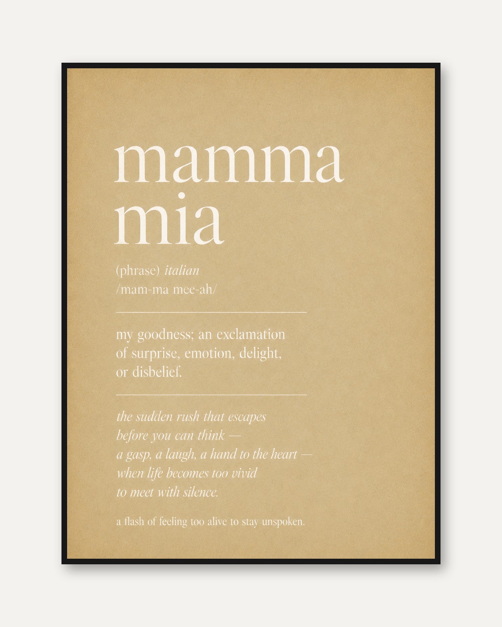 Mamma Mia Wall Art Print – Italian Phrase - framed