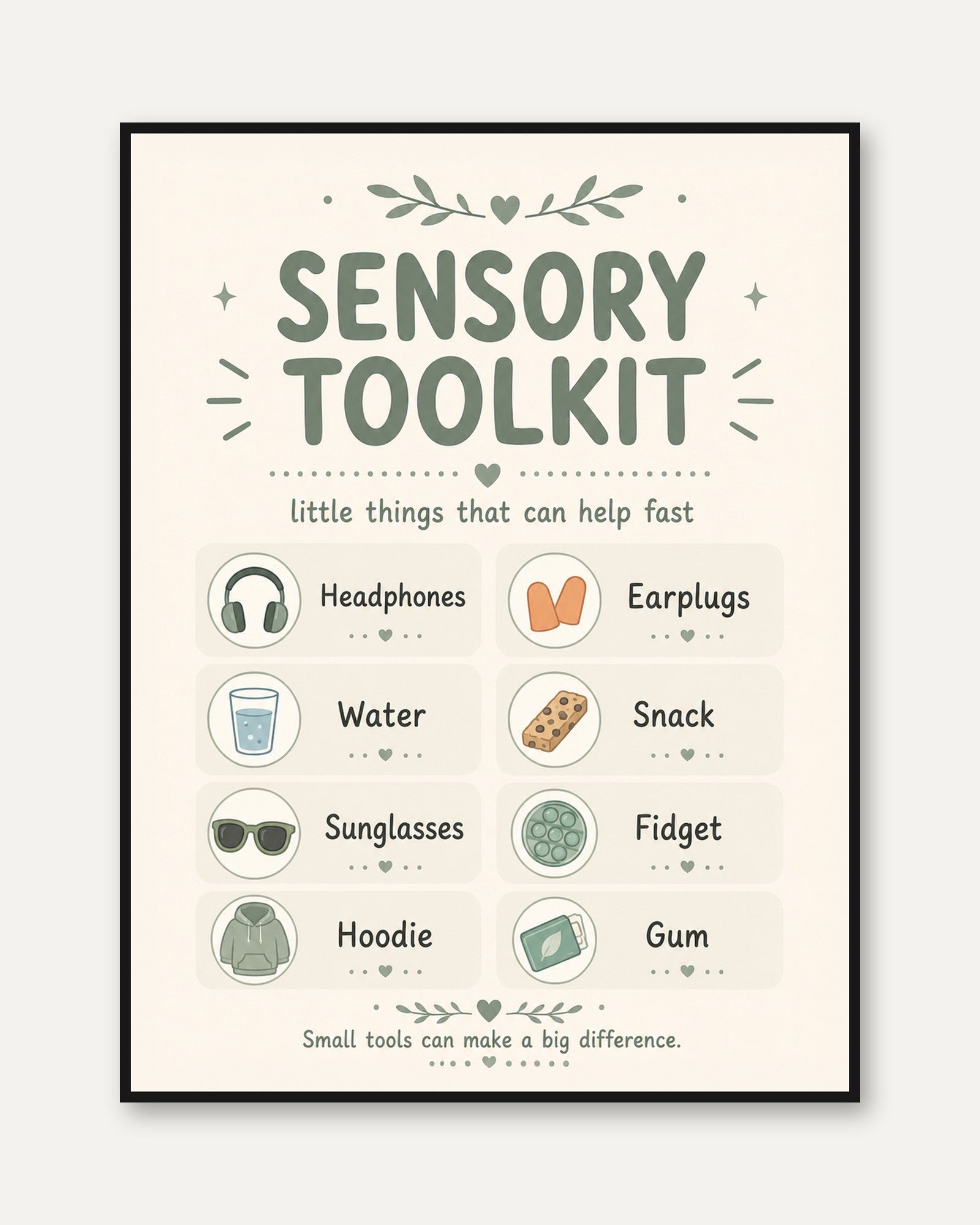Calm-Down Chart Poster: Sensory Toolkit - framed