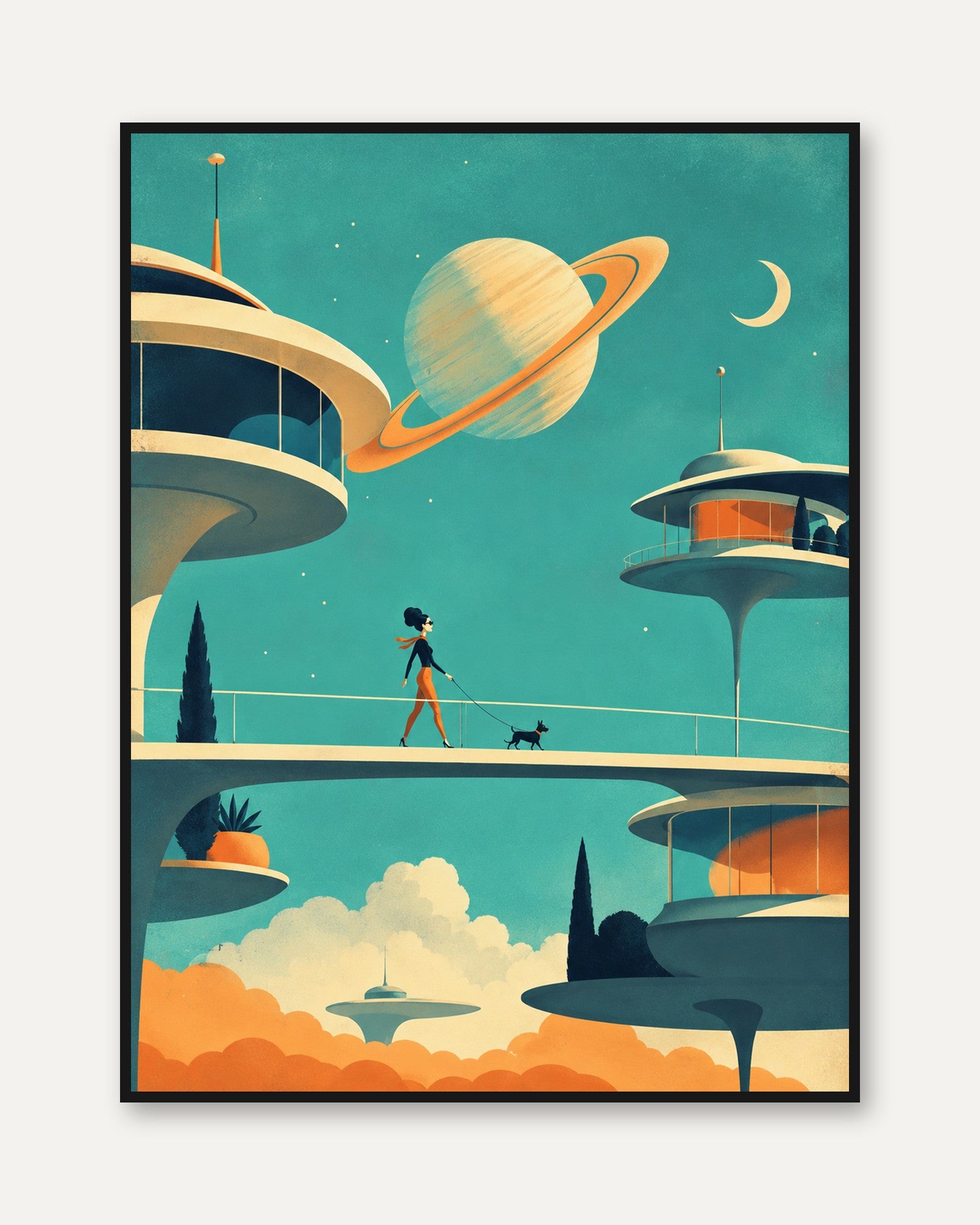 Retro Space Wall Art – Mid Century Modern Print - framed
