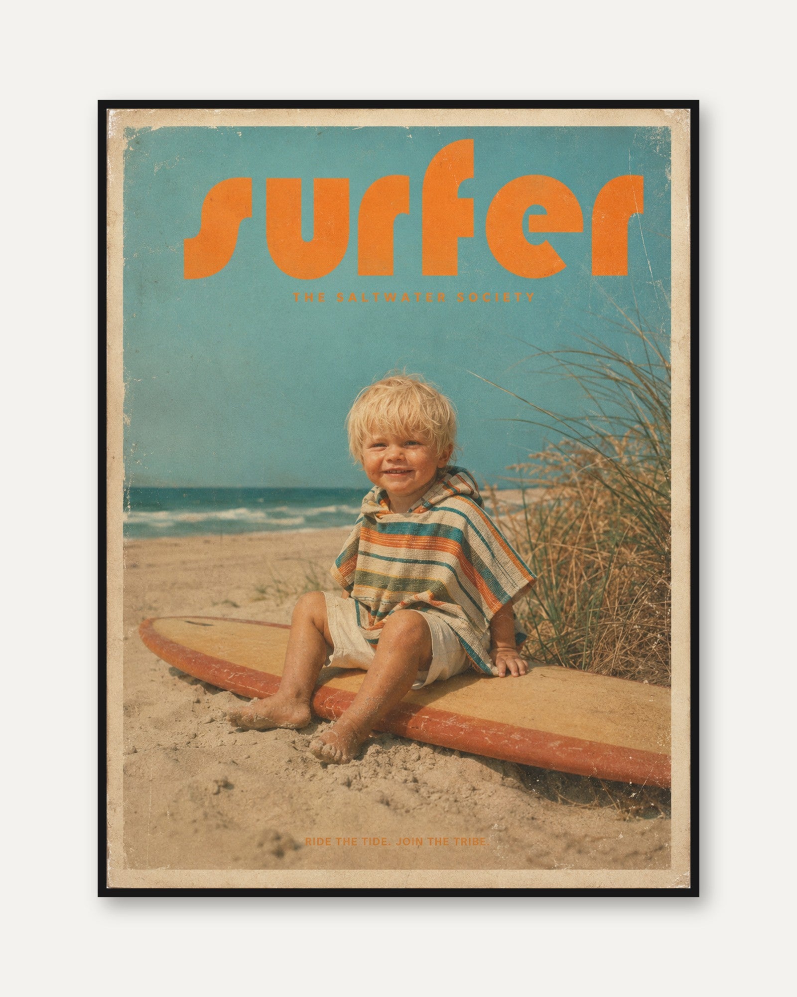 Vintage Surfer Print — Retro Beach Boy Magazine Cover - framed