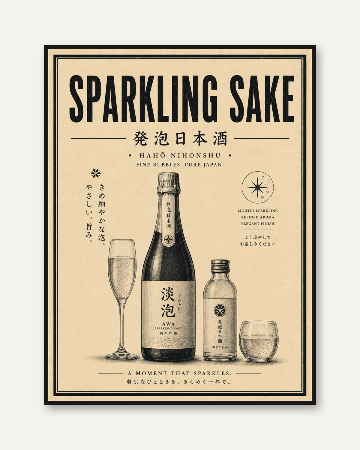 Sparkling Sake Poster: Vintage Japanese Advertisement Art Print - framed