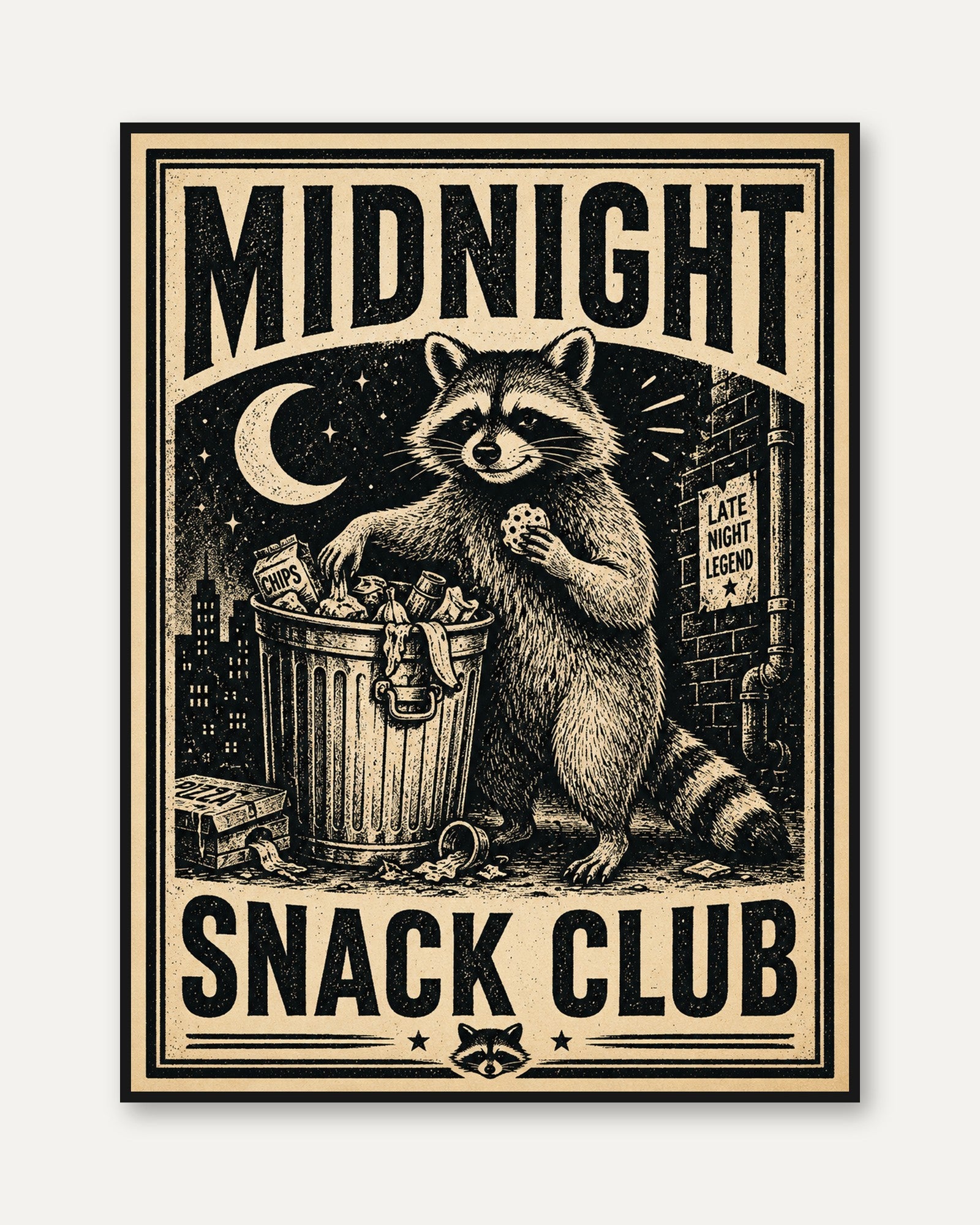Midnight Snack Club Raccoon Print - framed