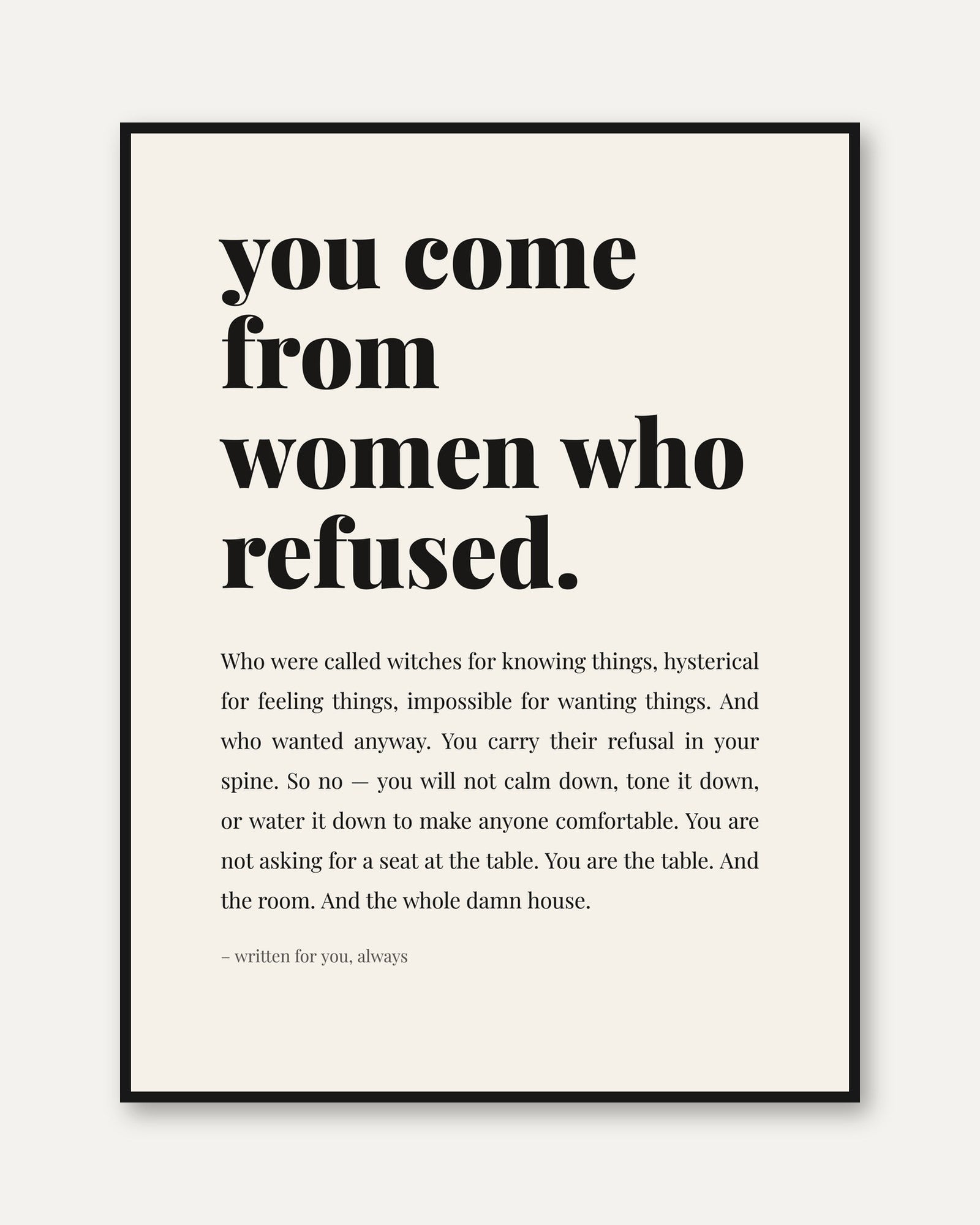 Feminist Wall Art – Empowerment Quote Print - framed