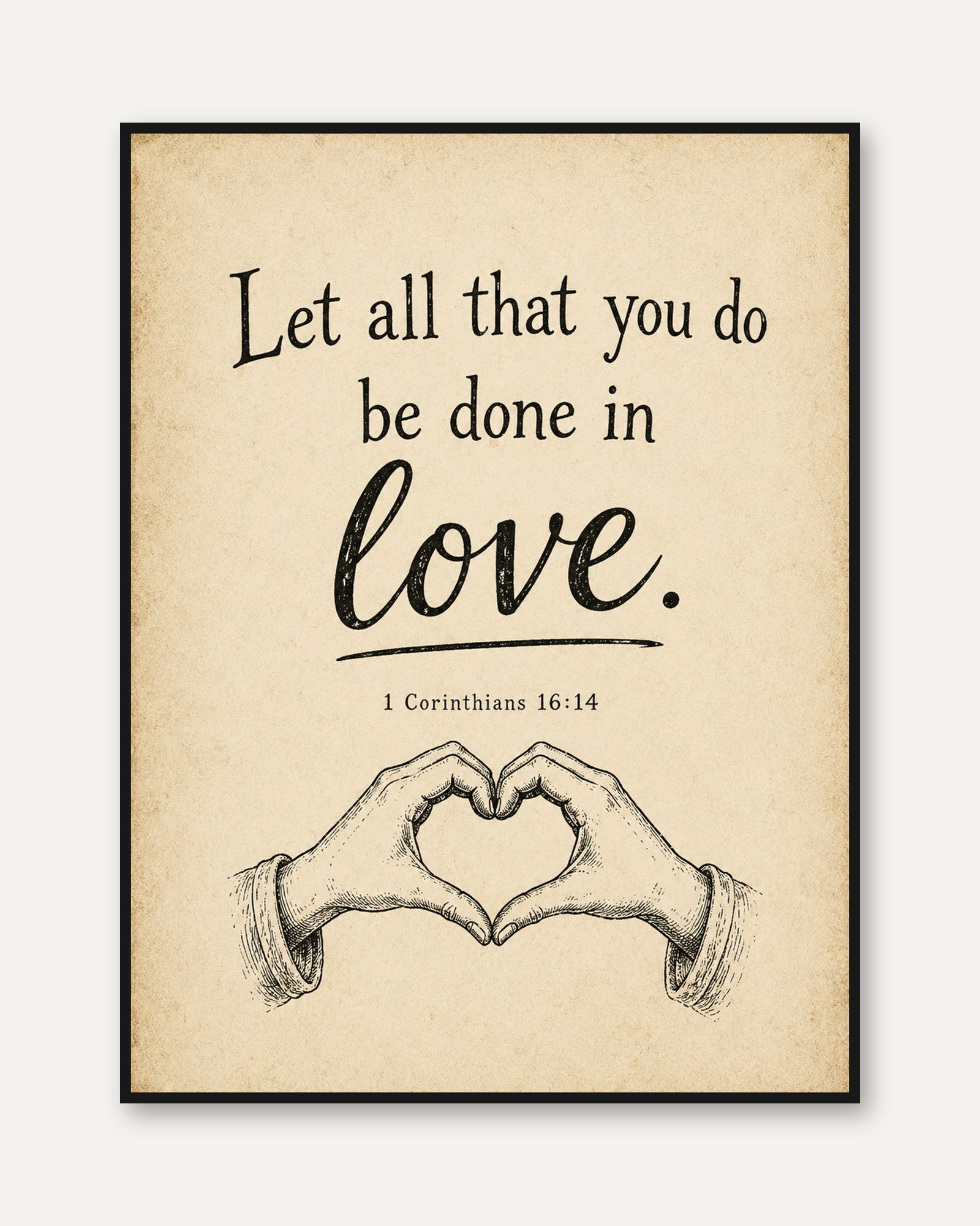 Love Scripture Wall Art: Vintage Beige Biblical Verse Print - framed