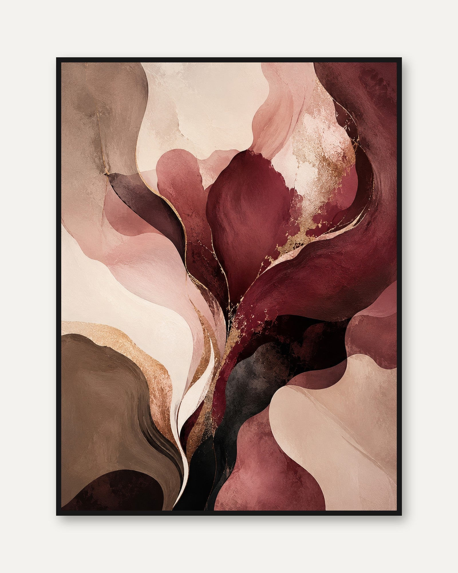 Abstract Floral Wall Art – Burgundy Pink Print - framed
