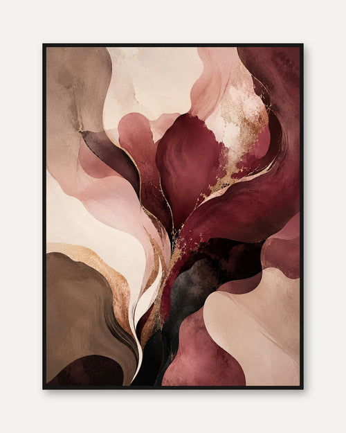 Abstract Floral Wall Art – Burgundy Pink Print - framed