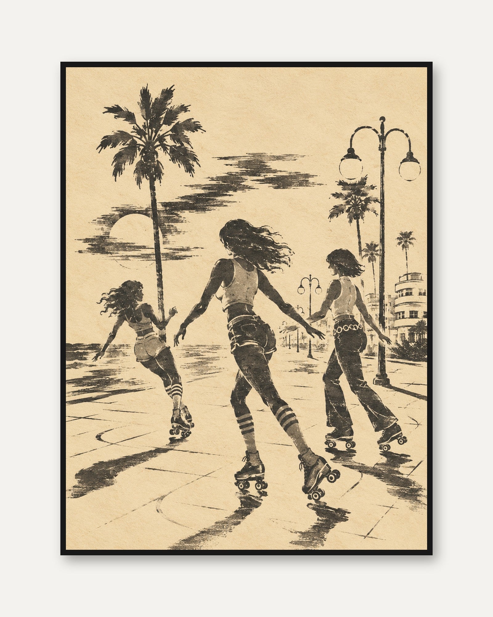 Roller Skating Wall Art – Retro Beach Print - framed