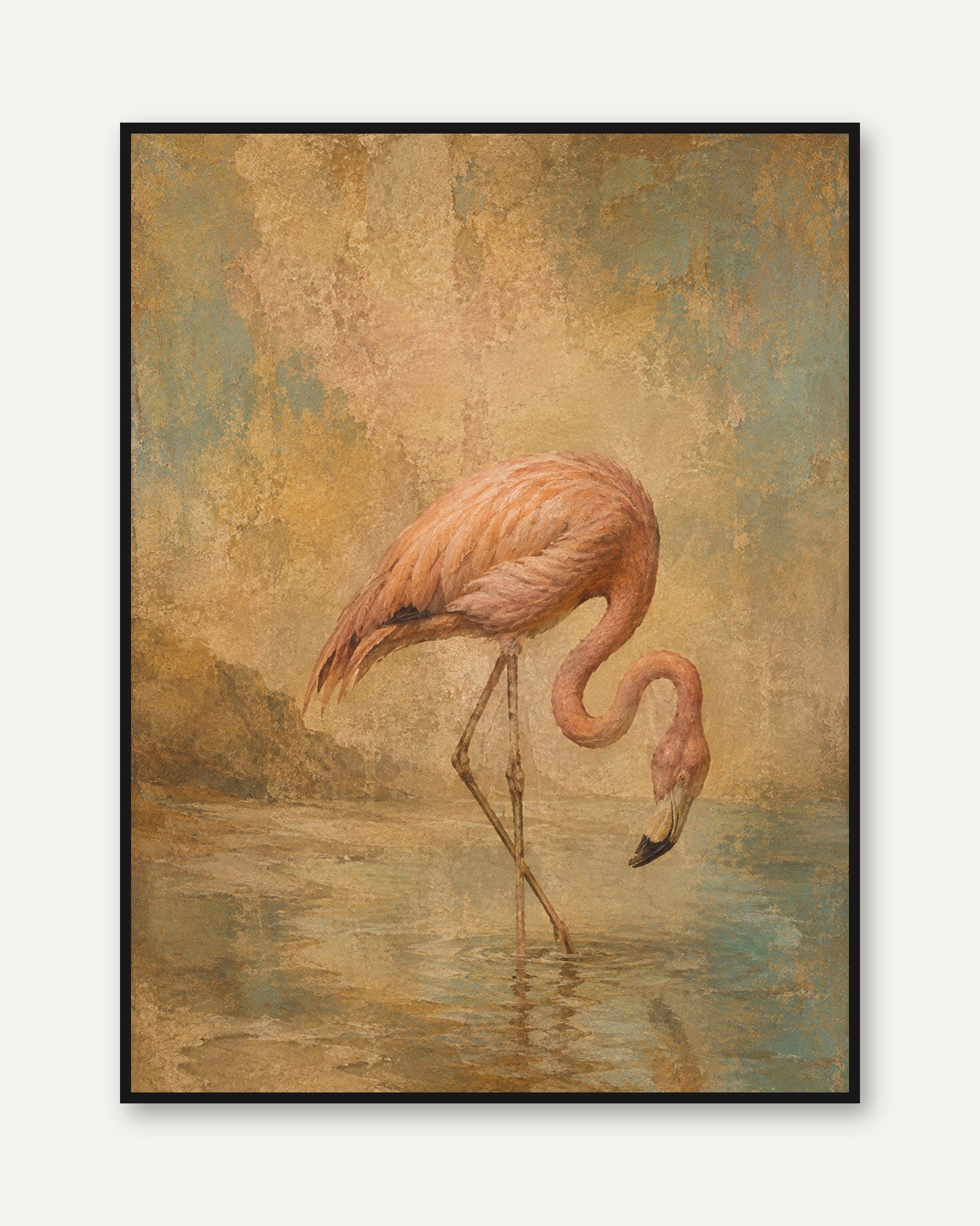Flamingo Wall Art – Vintage Bird Print - framed